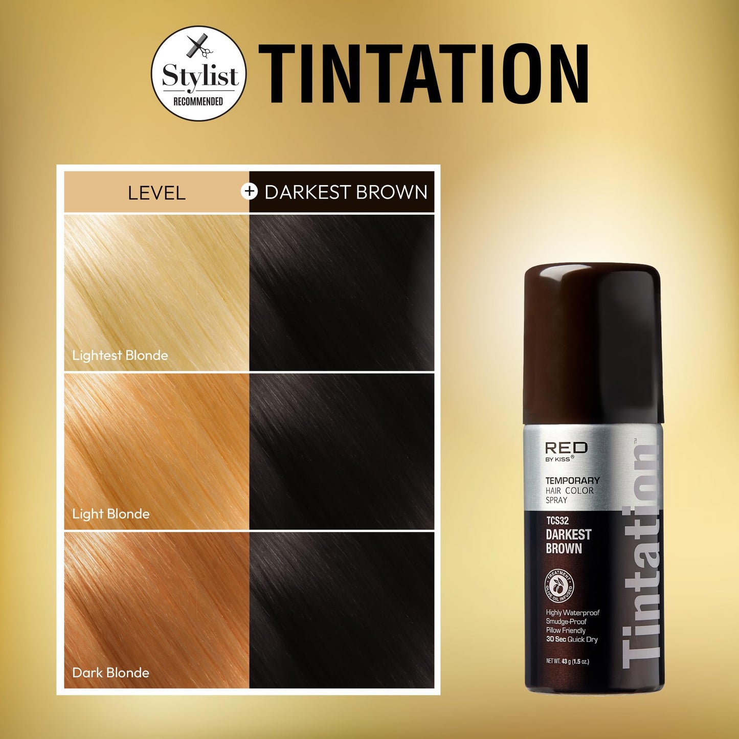 RED by Kiss 1.5OZ. Tintation Temporary Hair Color Spray, Instant Gray Root Cover Up, Water-Resistant, Smudge-Proof, Hairline & Barber Touch-Up, Quick