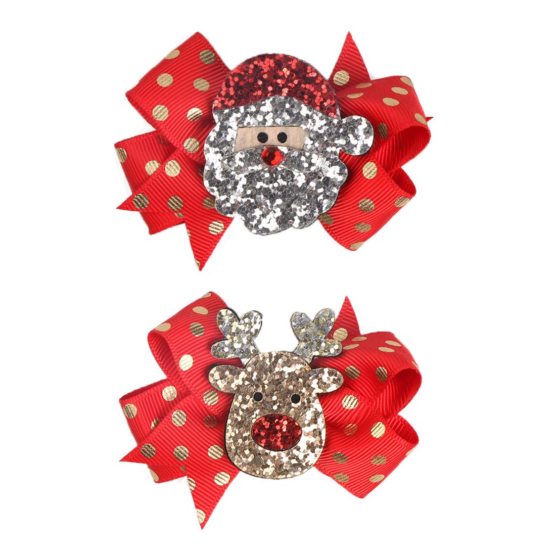 5 Pcs Christmas Sequins Alligator Clips Girls Hair Clips Bows Barrettes Hair Accessories,Include Santa,Christmas Tree and Cap, Elk Styles