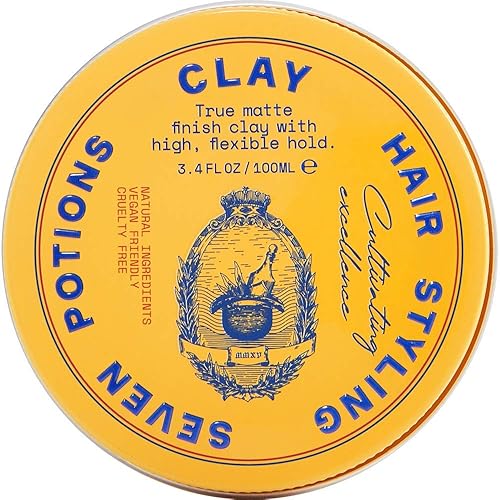 SEVEN POTIONS Hair Clay For Men and Women 3.4 fl oz - High Hold No Shine Hair Pomade For Men - Effortless Hair Styling Product That Leaves No Residue