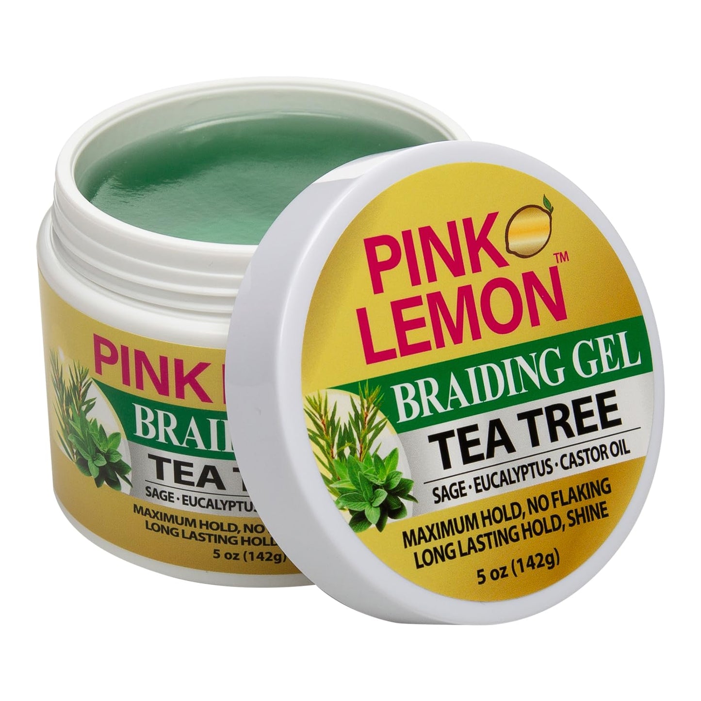 PINK LEMON Braiding Gel - Tea Tree - Maximum Hold, No Flaking, Long Lasting Hold, High Shine. For Micro, Inter, Dread, Faux, Loc, Twist, Braid, Edge