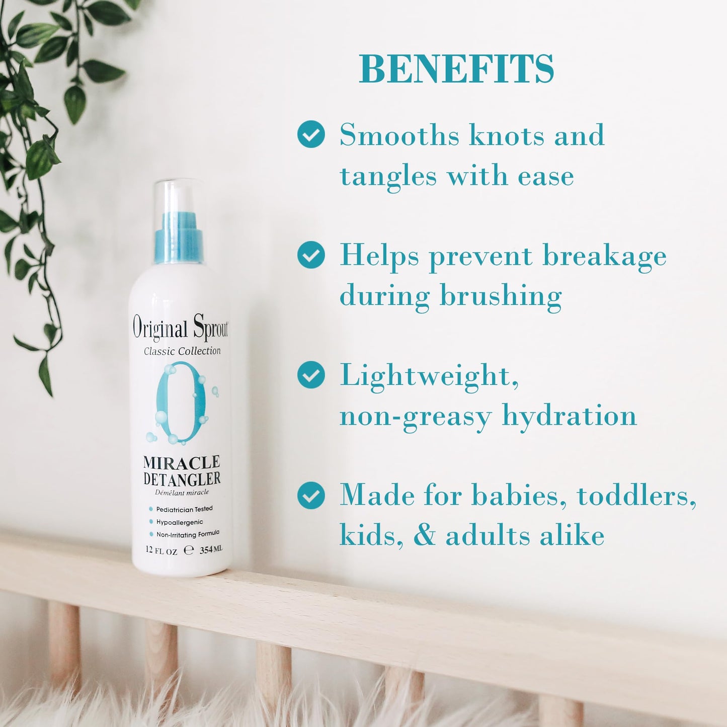 Original Sprout Miracle Detangler Spray, Lightweight Non-Greasy Leave-In Conditioner Spray for All Hair Types, Smooths, Softens & Detangles, Vegan