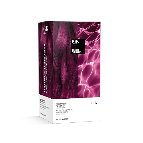 IGK Permanent Hair Dye Color Kit | RRV Truth or Dare - Intense Fuchsia | 100% Gray Color Coverage + Strengthen + Shine | Ammonia Free