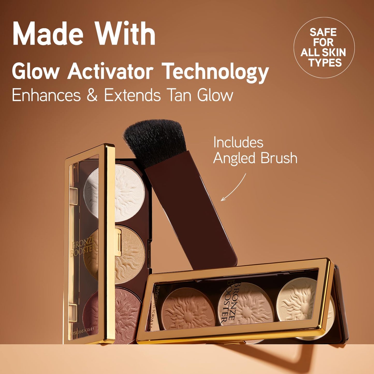 Physicians Formula Bronze Booster Highlight & Contour Palette with Brush, Blendable & Buildable Finish - Shimmer Glow