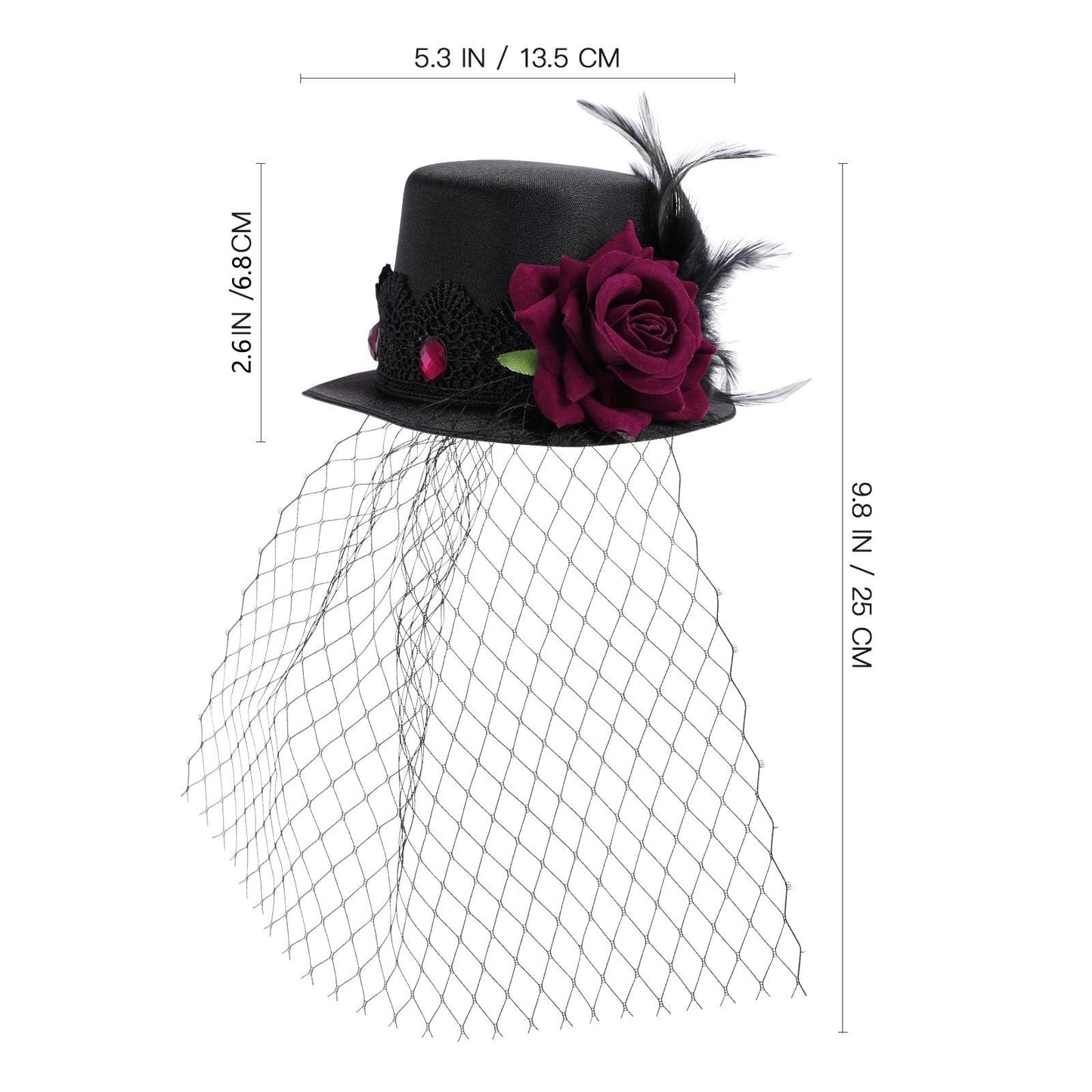 LEORX Small Top Hat Black Veil Hair Clip Flower Decor Top Hat Hair Accessories for Masquerade and Halloween