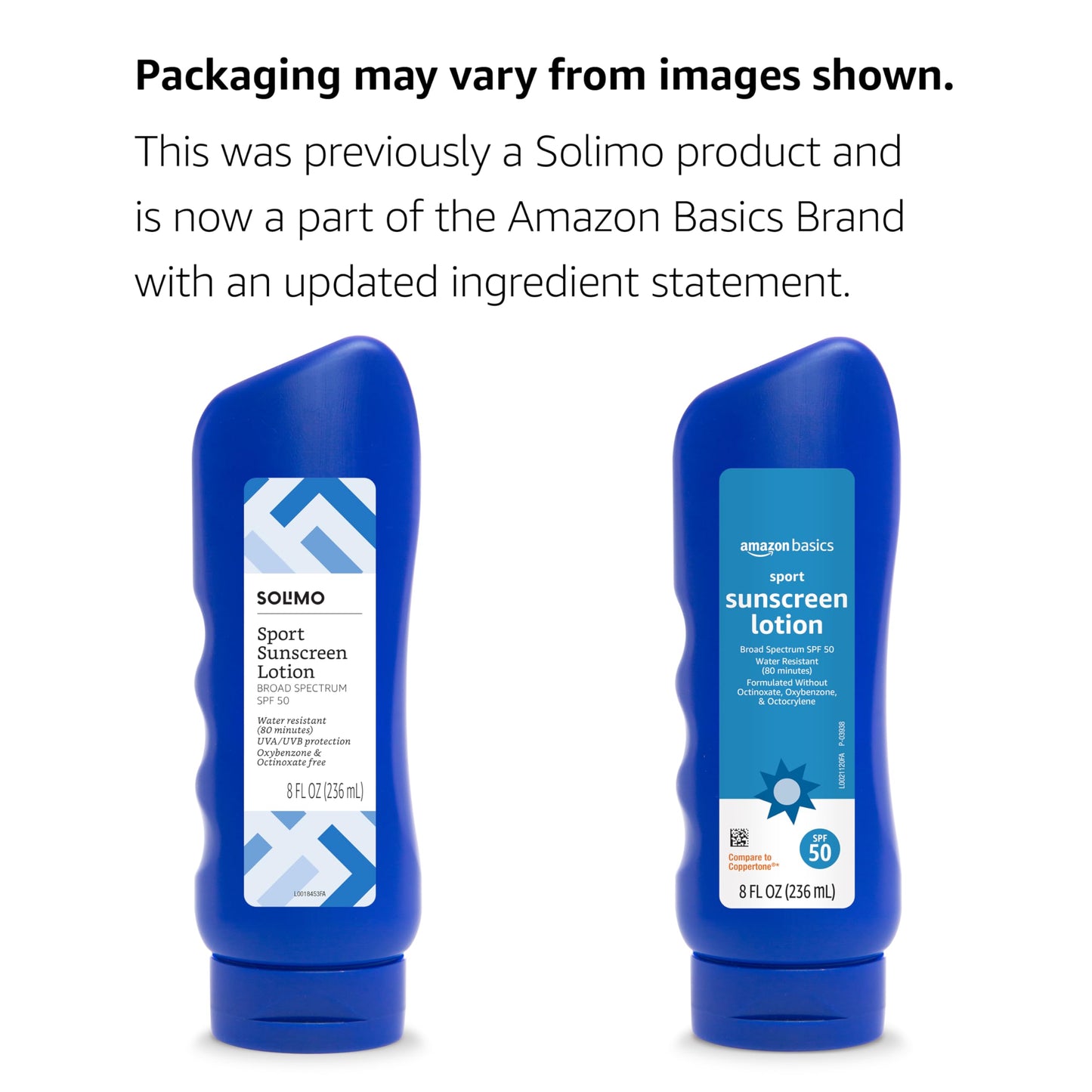 Amazon Basics Sport Sunscreen Lotion SPF 50, Water Resistant (80min), Formulated without Octinoxate & Oxybenzone, Broad Spectrum UVA/UVB Protection