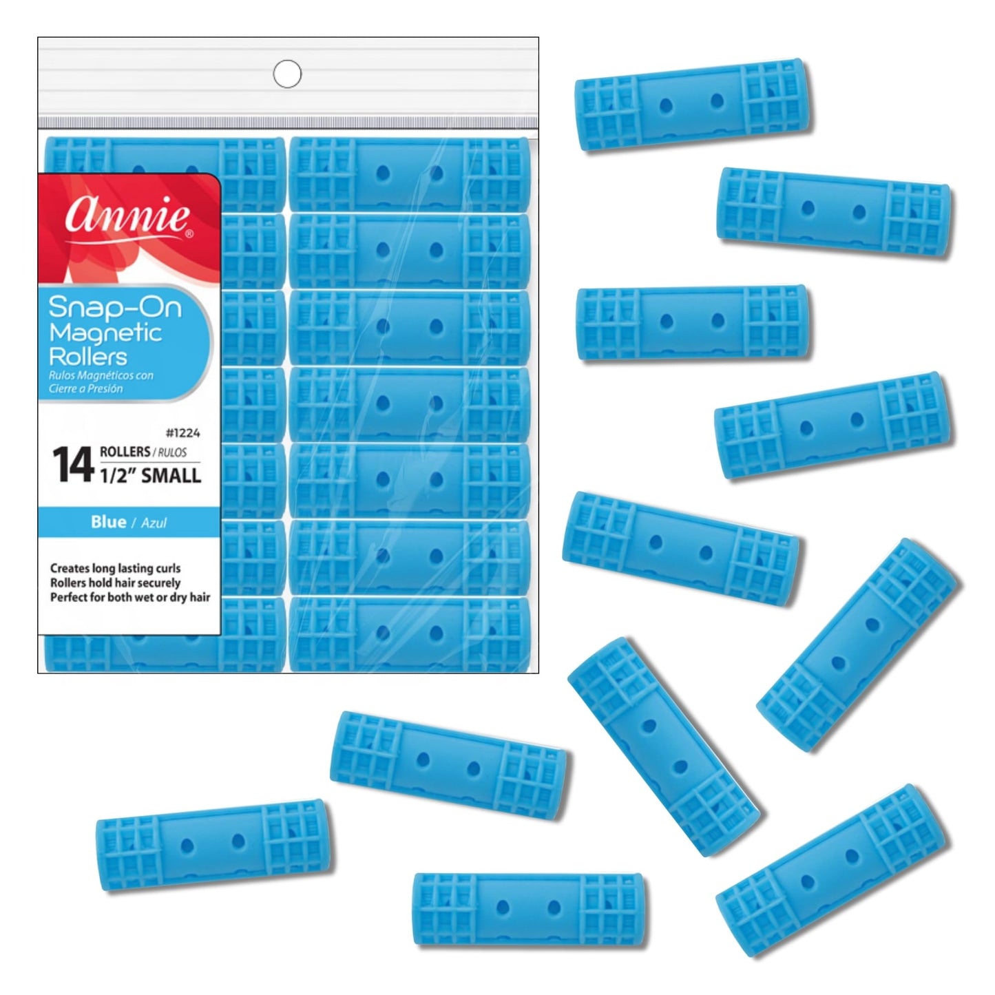 Annie Snap-On Magnetic Hair Rollers - Small 1/2 Inch with Locking Snap-Over Hood - Secure Hold No Pins Needed - Blue, 14 Count Beauty and Personal Care Annie Default Title