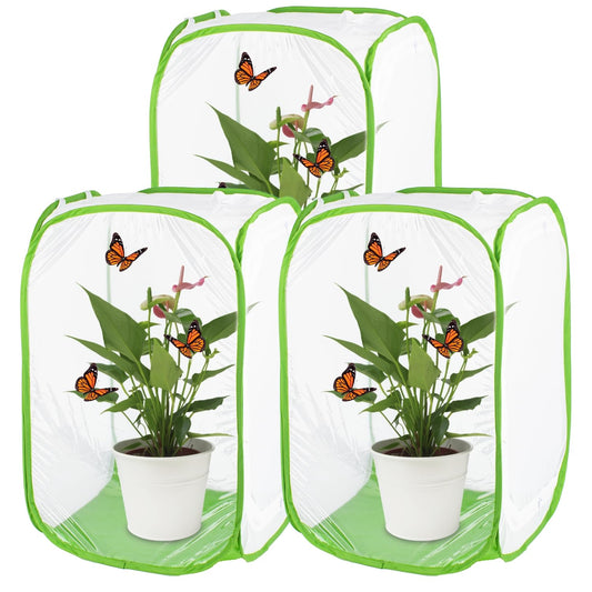 Antoll 3-Pack 24" Green Butterfly Habitat Cage – Monarch & Caterpillar Mesh Enclosure, Pop-Up Insect Observation Cage 16