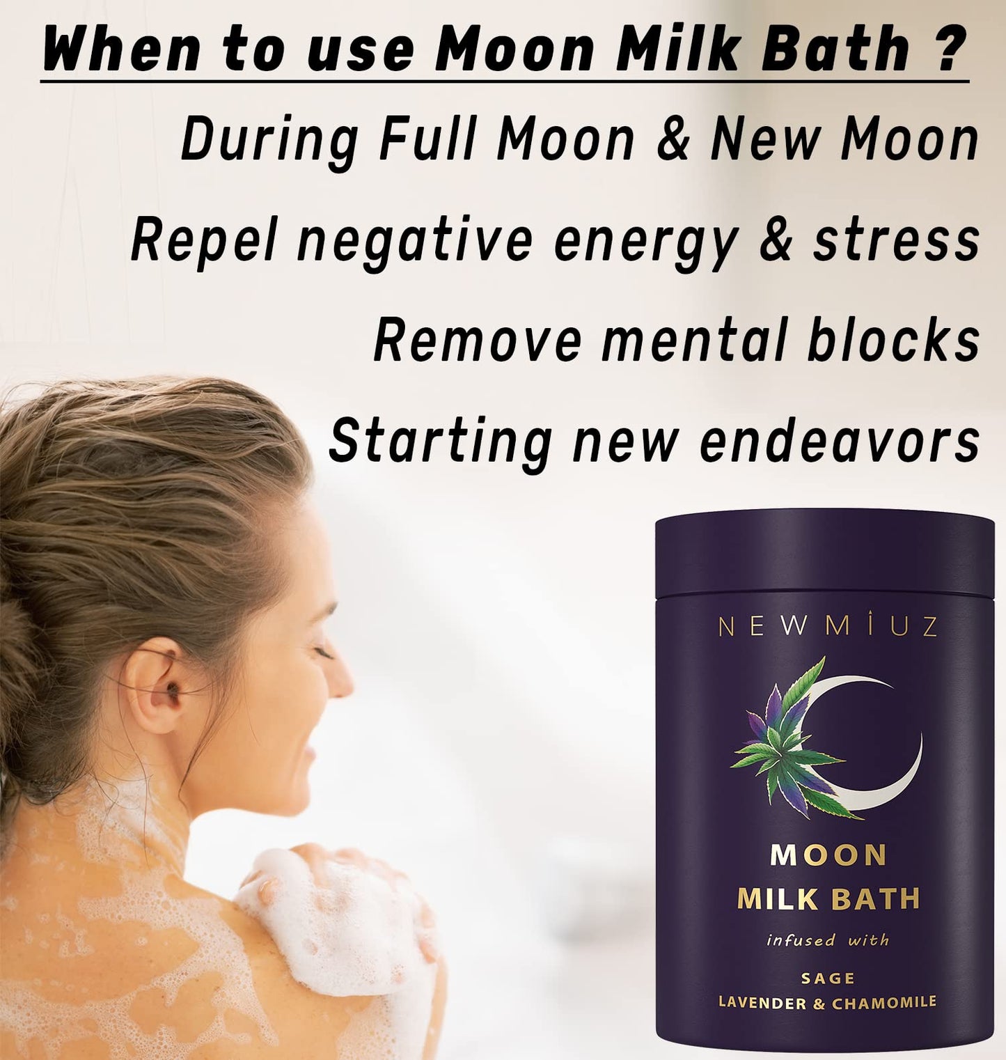 Cleansing Sage Moon Milk Bath Soak - Lavender Chamomile - Moisturize & Soften Skin Spiritual Stress Relief Gifts for Women Destress Luxury Spa Bath