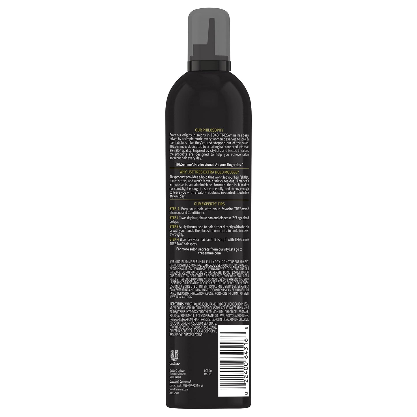 TRESemmé Tres Mousse Tres Extra Firm Control Mousse, Frizz Control with Flexible Feel for All Hair Types, Humidity Resistant, 10.5 oz