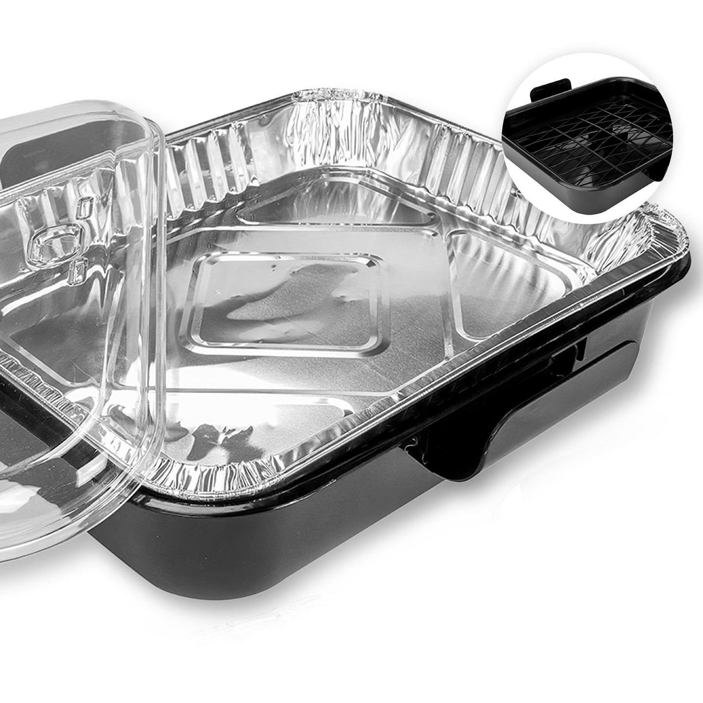 Aluminum Foil Carrier Casserole Dish Food Pans Lid Serving with 2 Foil Pans Exultimate (Black)