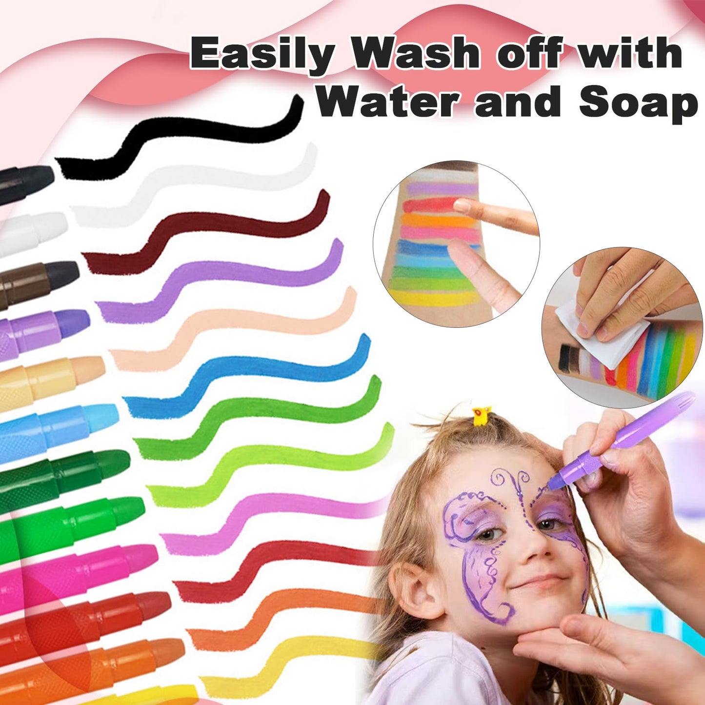 Face Painting Kit for Kids, 12 Colors Kids Face Paint Crayons, Non-Toxic and Safe Washable Body Face Painting Kit for Halloween, Cosplay, Easter