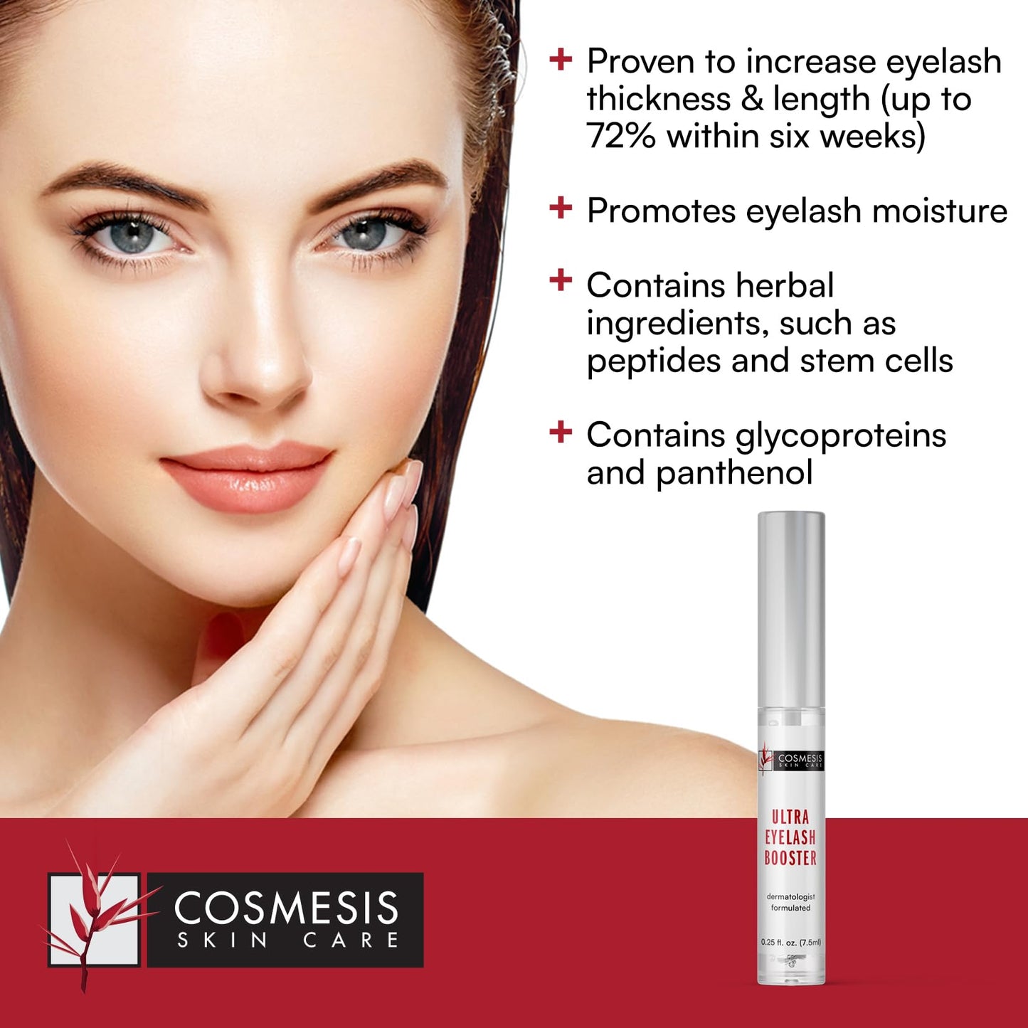 Ultra Eyelash Booster: Stimulates Growth & Thickness | Natural Peptides & Plant Stem Cells | 72% Increase in 6 Weeks | 0.25 oz