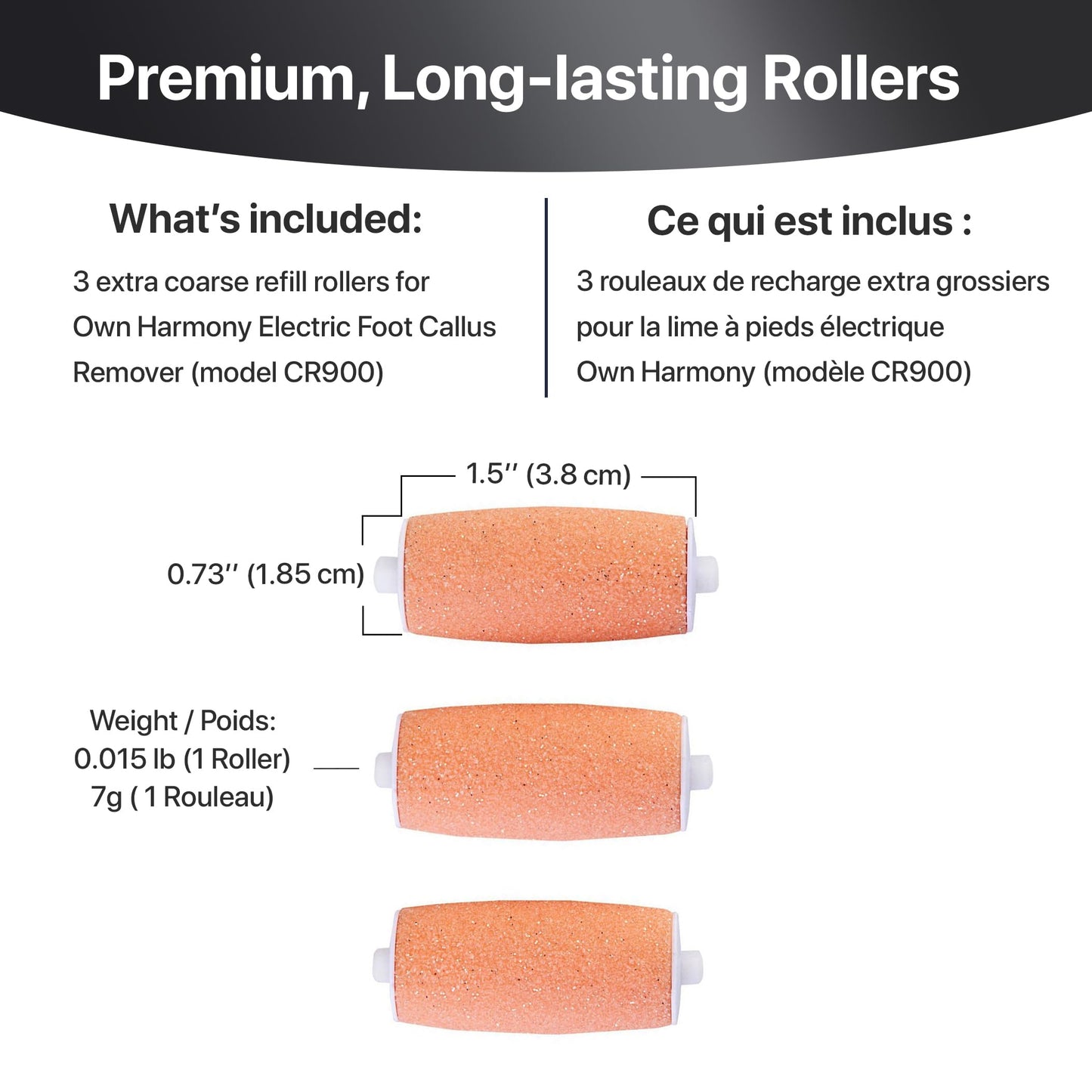 Own Harmony Extra Coarse 3 Refill Rollers Best Fit for Electric Callus Remover CR900 - Foot Care for Healthy Feet - Pedicure File Tools - Replacement