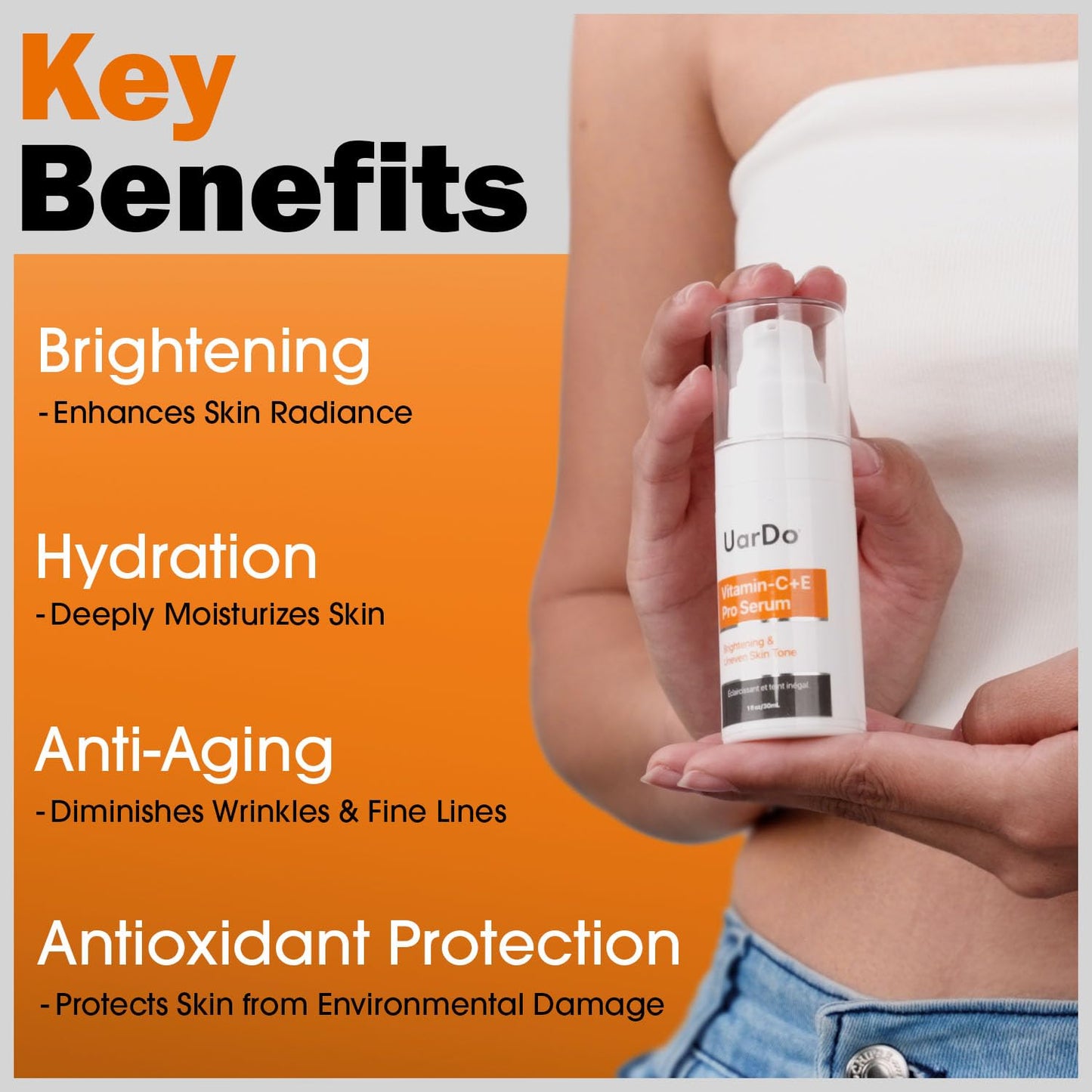 Uardo Vitamin-C+E Pro Serum 1 Fl Oz/ 30 ml - usn101 | Anti-Aging | Helps w/Wrinkles, Dark Spots & Fine Lines | Improve Skin Texture & Evens Out Tone