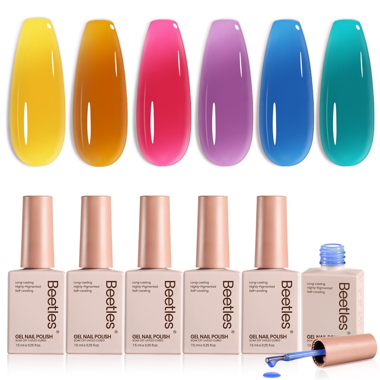 Beetles Jelly Gel Nail Polish Set - Luminous Cocktail 6 Colors Summer Jelly Neon Gel Polish Kit Yellow Orange Purple Blue Green Red Translucent Sheer Beauty and Personal Care beetles Gel Polish Default Title