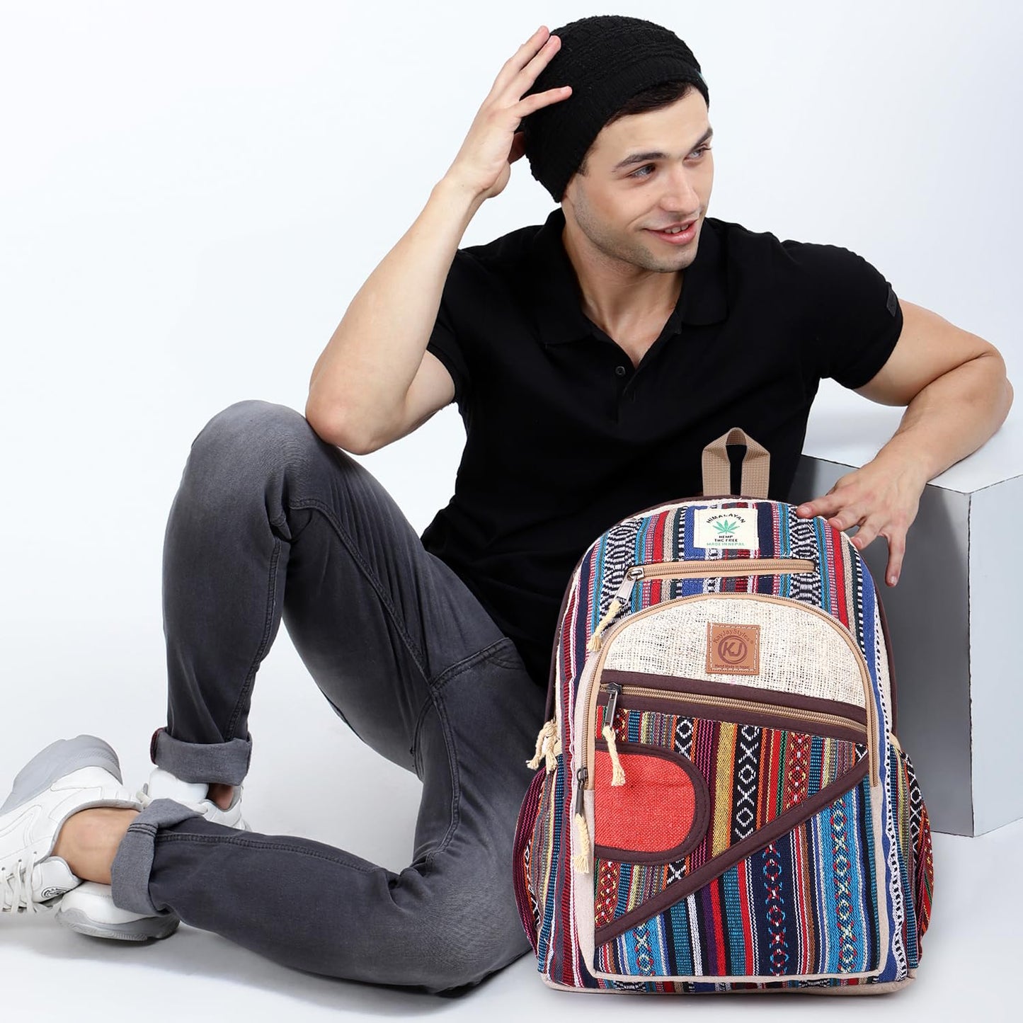 KayJayStyles Natural Handmade Large Multi Pocket Hemp Nepal Backpack (BKPK-4)