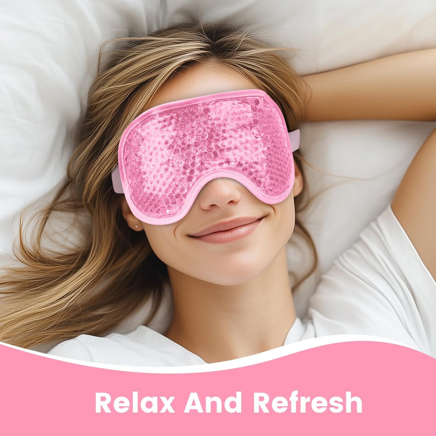 NEWGO Cooling Gel Cold Eye Mask for Puffy Eyes, Reusable Ice Pack with Soft Plush Backing for Dark Circles, Migraine, Stress Relief - Pink Beauty and Personal Care NEWGO
