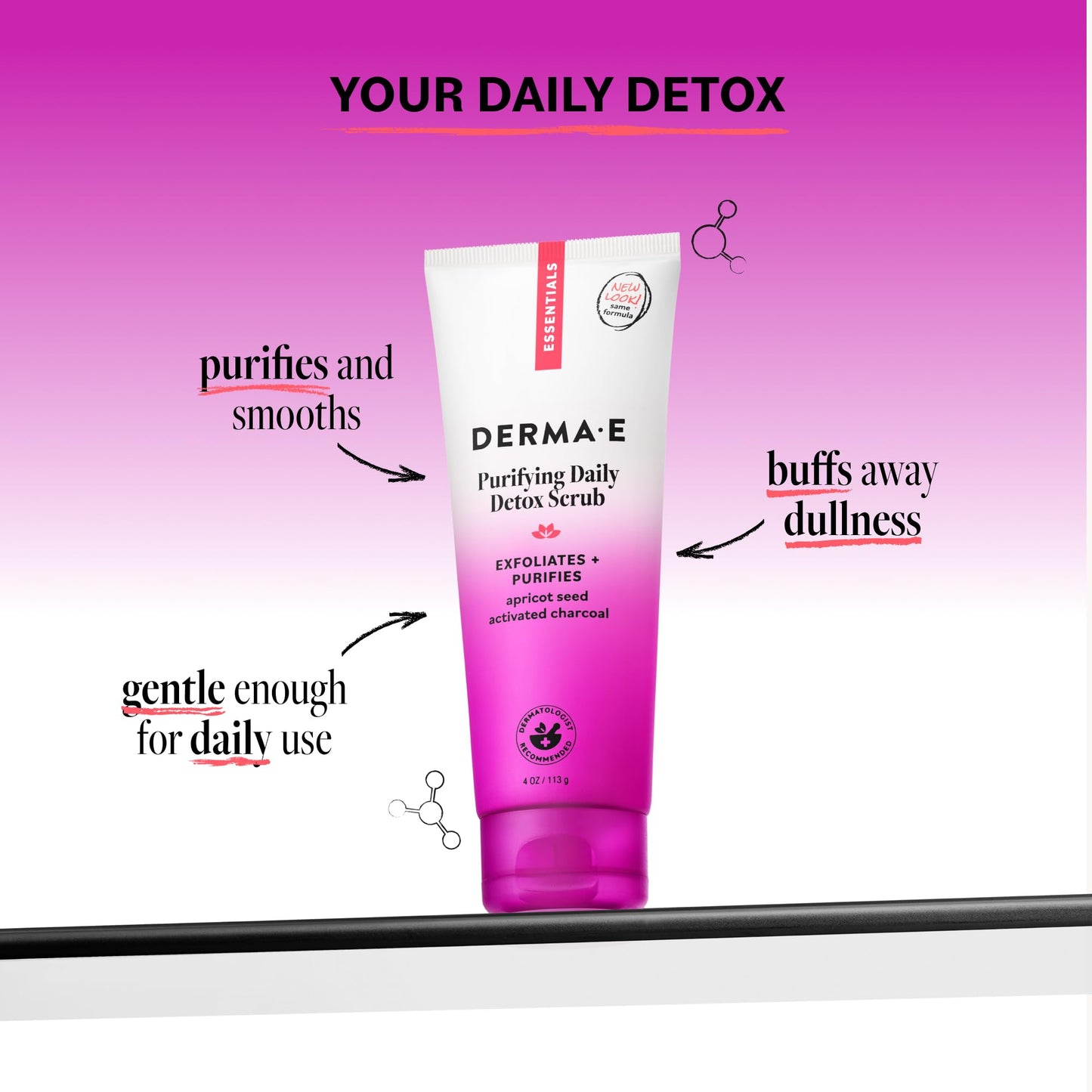 DERMA E Purifying Daily Facial Detox Scrub with Activated Charcoal and Seaweed Extract -Exfoliating Face Scrub Cleanses, Smooths and Brightens, 4oz
