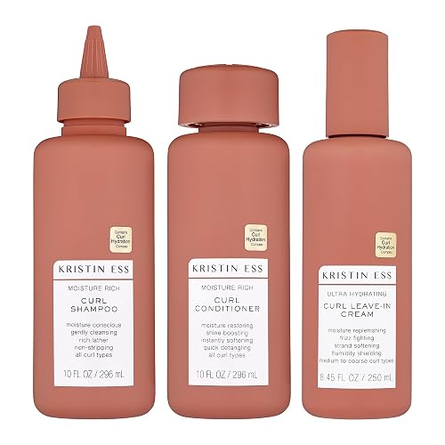 Kristin Ess Curl Regimen Bundle - Moisture Rich Curl Shampoo and Conditioner + Ultra Hydrating Curl Leave-In Cream, Vegan, Sulfate, Paraben