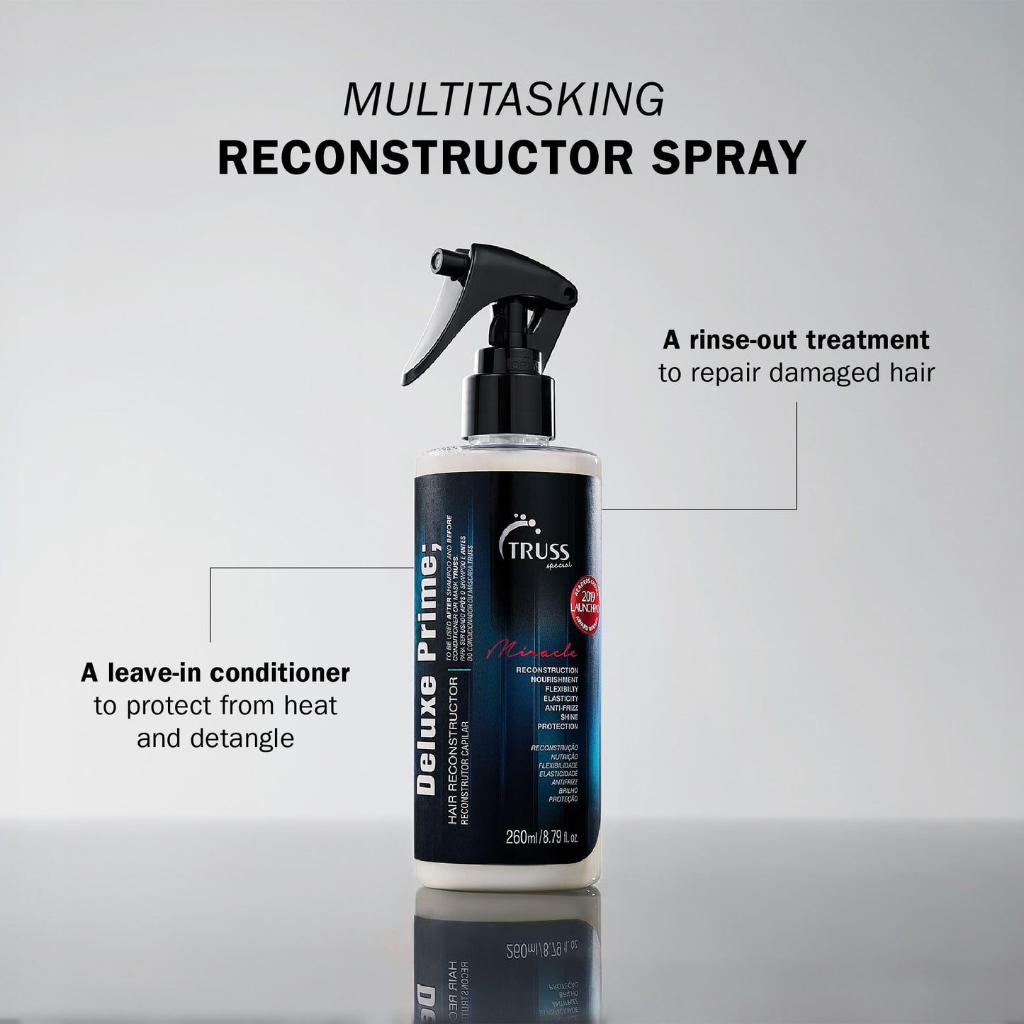 TRUSS Deluxe Prime Hair Treatment – Anti-Frizz Heat Protectant Spray & Hair Primer, Nourishes, Detangles & Shields from Heat, 260ml