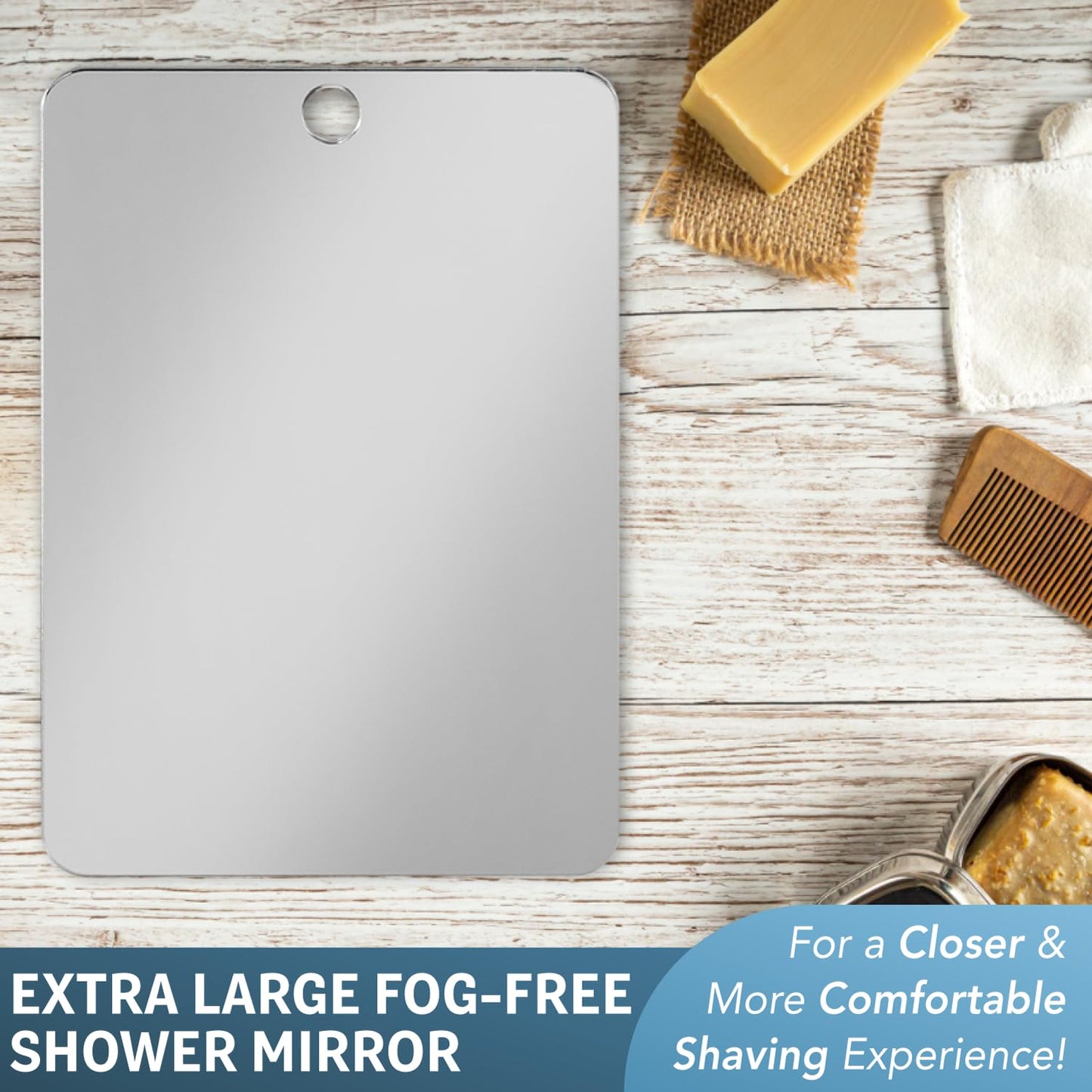 Shave Well XL Anti-Fog Shaving Mirror | X-Large Fogless Hanging Bathroom Shower Mirror with Handheld Option for Men and Women | Includes Long-Lasting Beauty and Personal Care The Shave Well Company