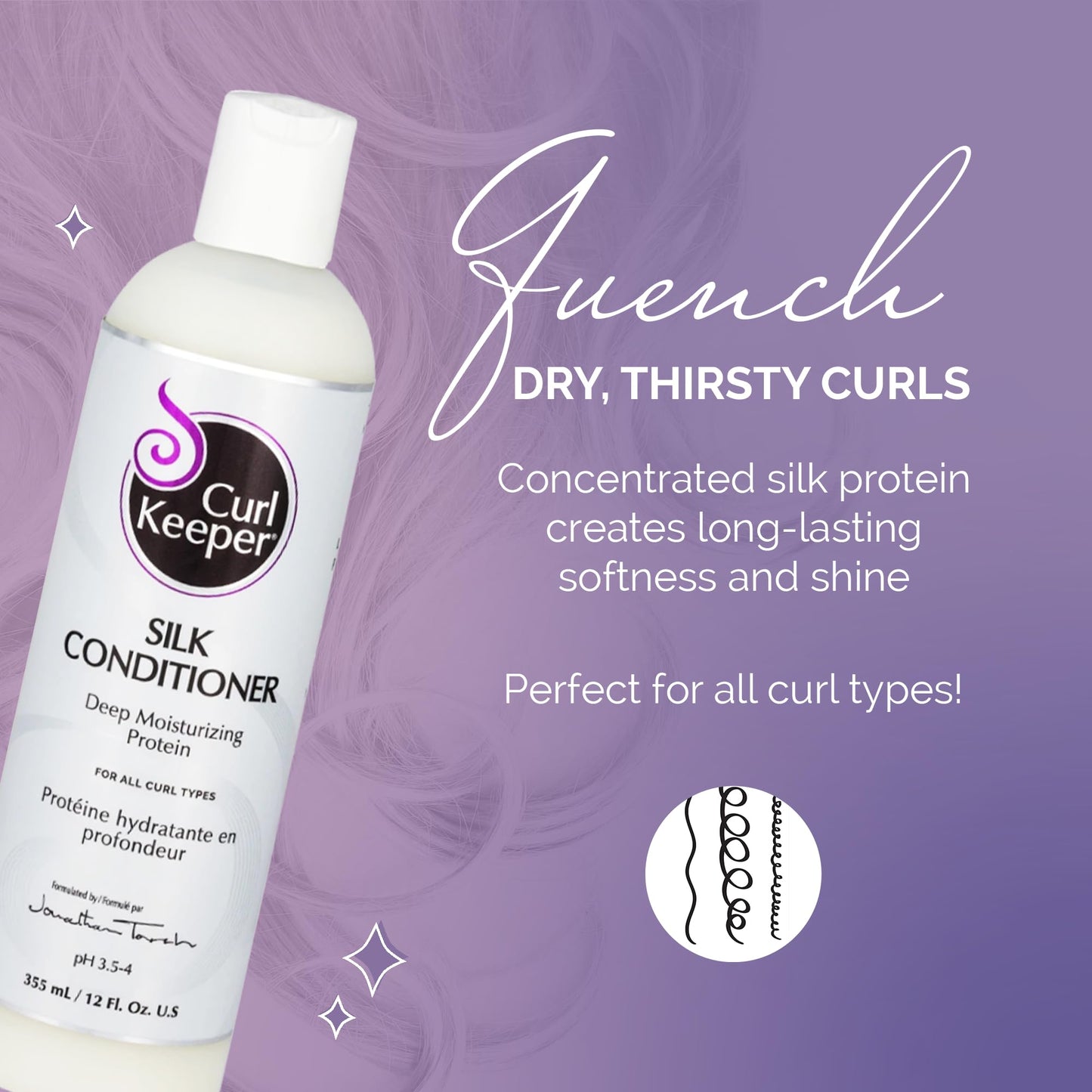 Curl Keeper Silk Conditioner for Curly Hair, 12 Fl Oz - Deep Moisturizing & Cleansing Daily Hair Conditioner with Silk Amino Acids for All Curl Types