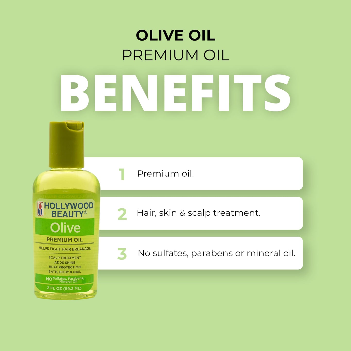 Hollywood Beauty Olive Hair Oil, 2 oz - Fights Hair Breakage, Adds Shine, Heat Protection, Moisturizes Hair & Skin, Antioxidant-Rich