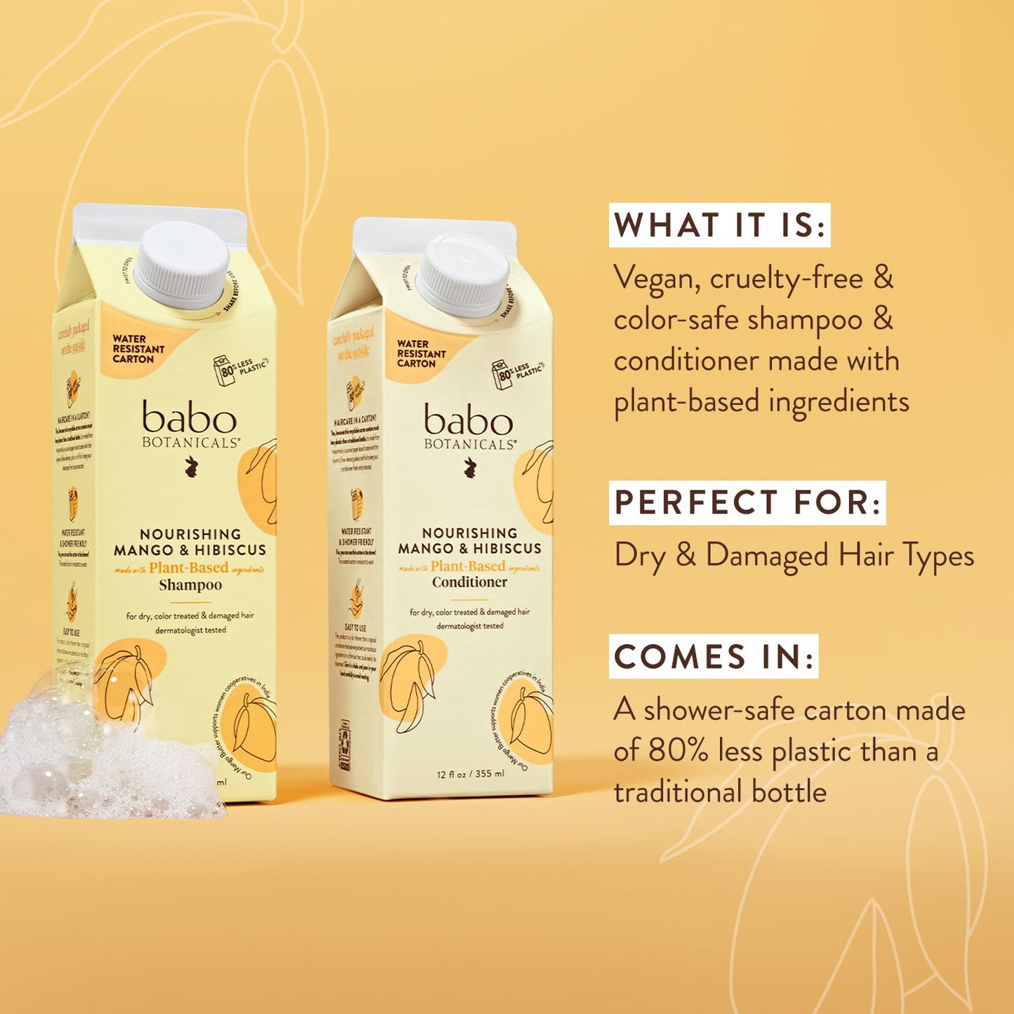 Babo Botanicals Nourishing Mango & Hibiscus Shampoo - For Dry, Damaged, Color-Treated Hair - Moisturize & Soften - Passion Fruit Ferment for scalp