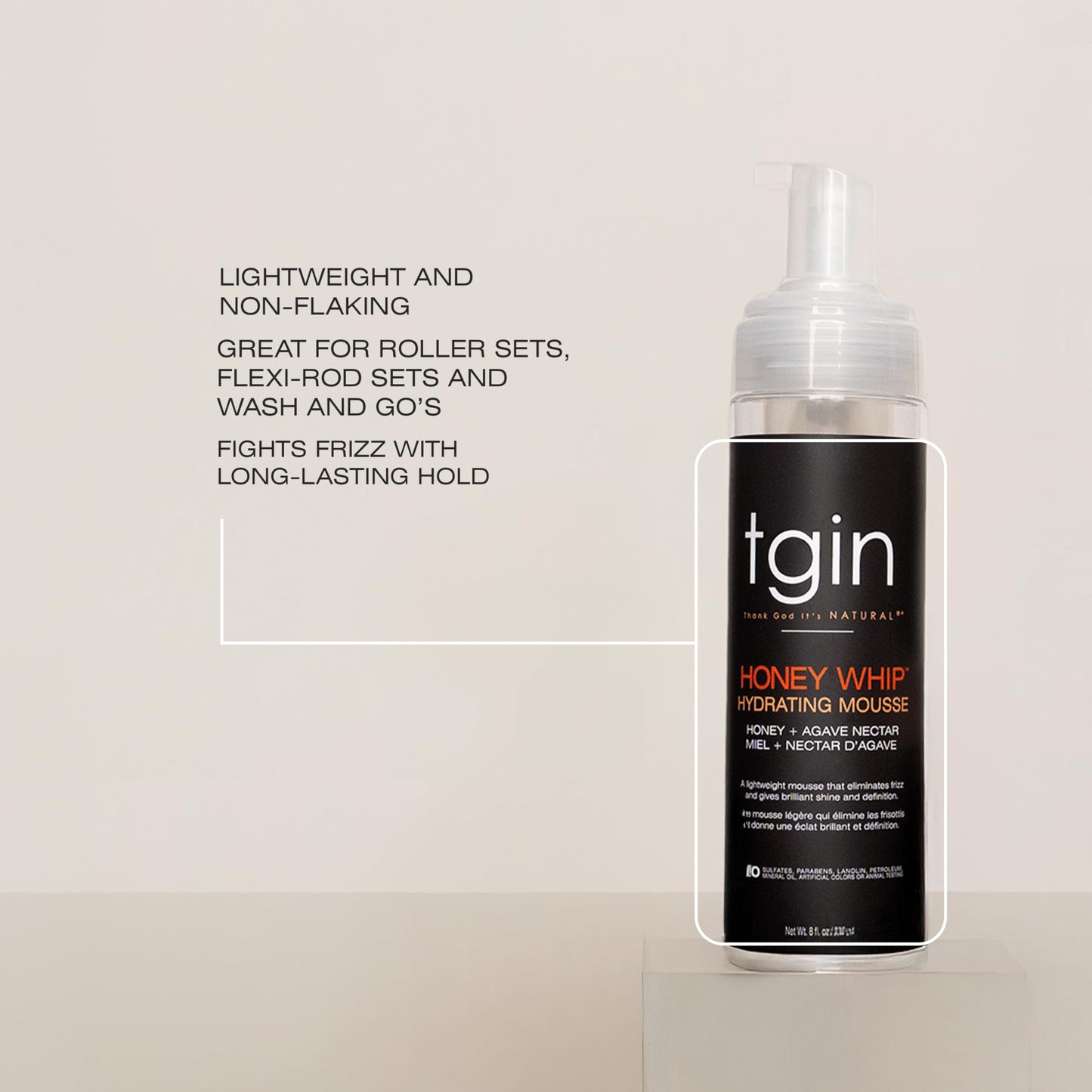 tgin Honey Whip Hydrating Mousse for Natural, Dry, Curly, and Damaged Hair - 8 Oz