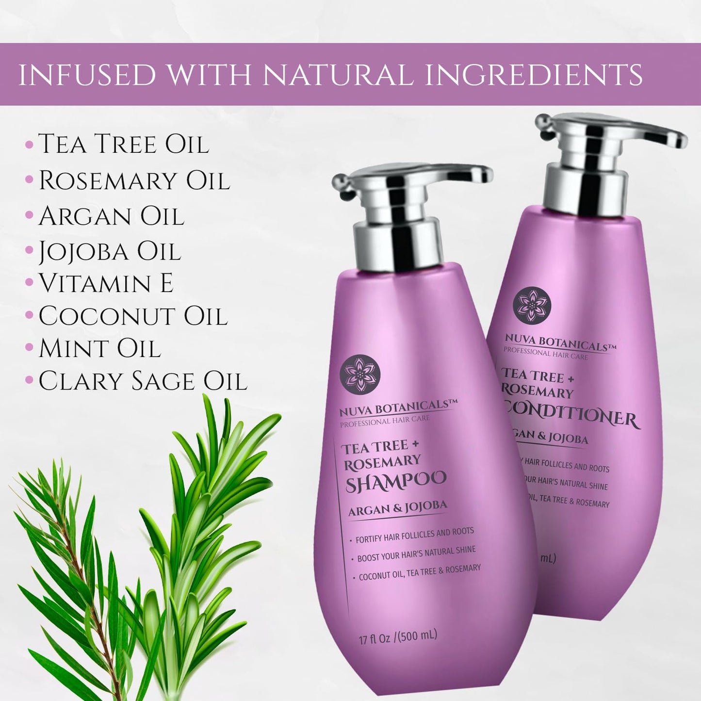 Tea Tree Oil Shampoo and Conditioner Set - Rosemary Oil Shampoo and Conditioner Hair Growth Shampoo for Women - Natural Shampoo for Thinning Hair