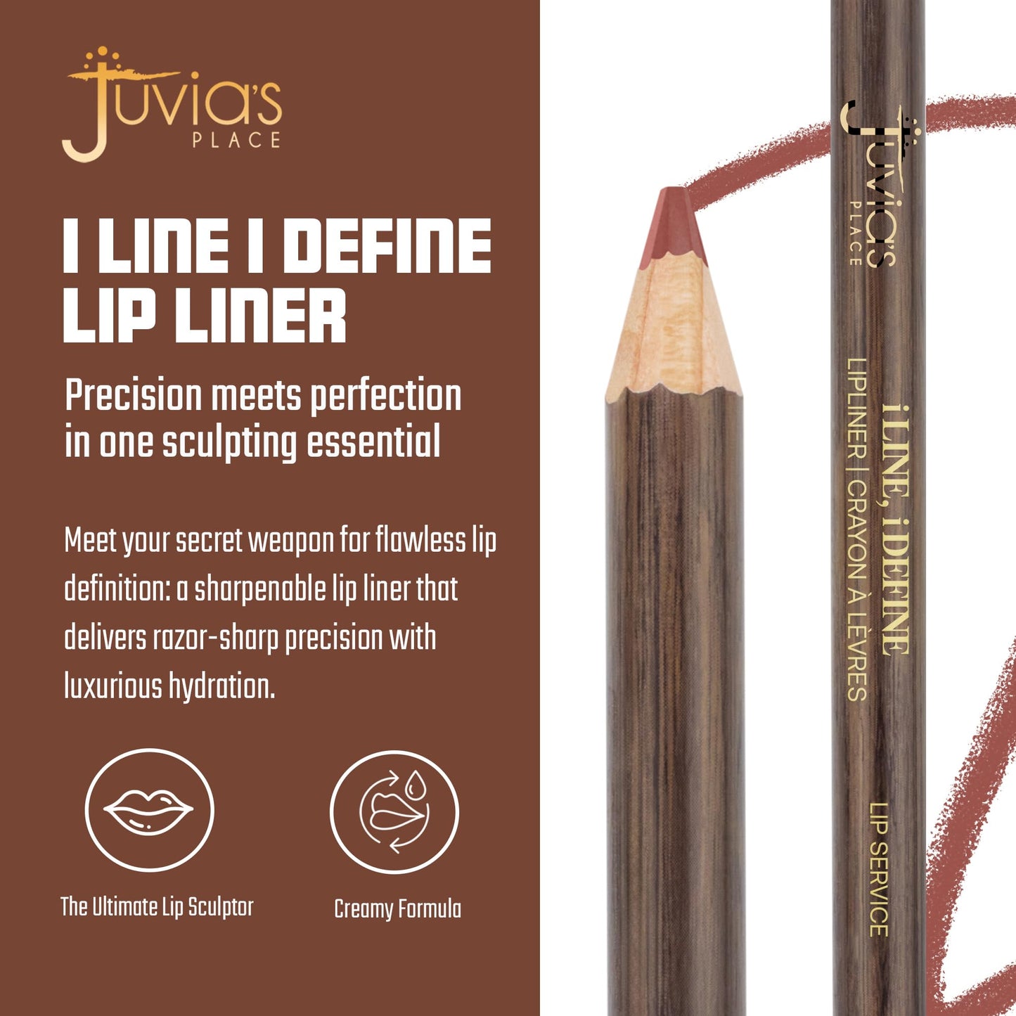 Juvia's Place I Line I Define Lip Liner - Lip Service - Long-Lasting Lip Liner with Hydrating Formula, Smooth Glide, Sharpenable Pencil for Precise