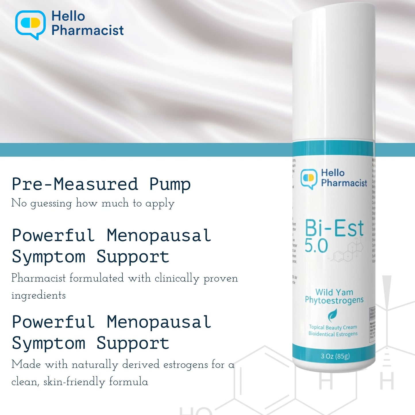 HelloPharmacist BiEst 5.0 Beauty Cream - New Smoother Cream Formula - Hyaluronic Acid - 3 oz - Made in USA