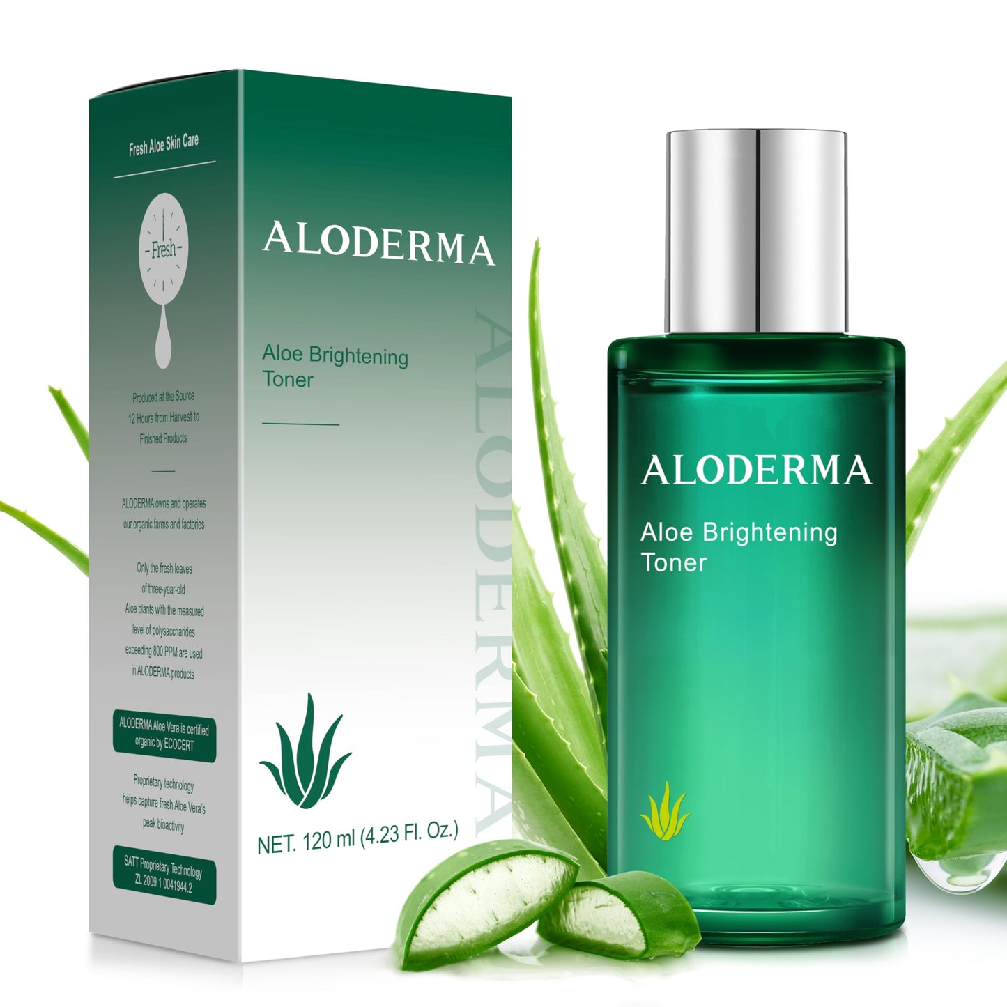 Aloderma Aloe Brightening Face Toner Made with Organic Aloe Vera Juice - Naturally formulated with Hyaluronic Acid & Niacinamide to Refine Skin Tone