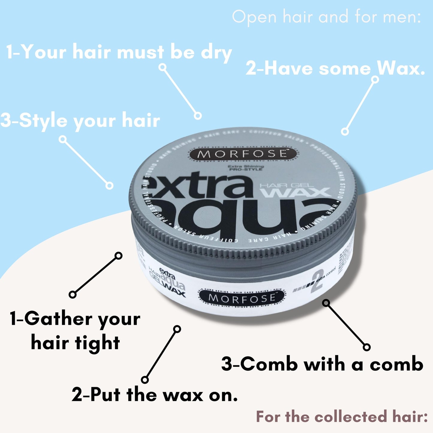 Morfose Extra Aqua Hair Gel Wax with Shiny and Flexible Level 2 Hold, Manage Flyaways, Braids, and Curls, Professional Hair Styling for Women and Men