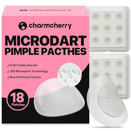 CharmCherry Pimple Patches for Face (18 Count), Microdart Acne Patches, Hydrocolloid Blemish Spot with Salicylic Acid, Fast-Acting for Early Stage