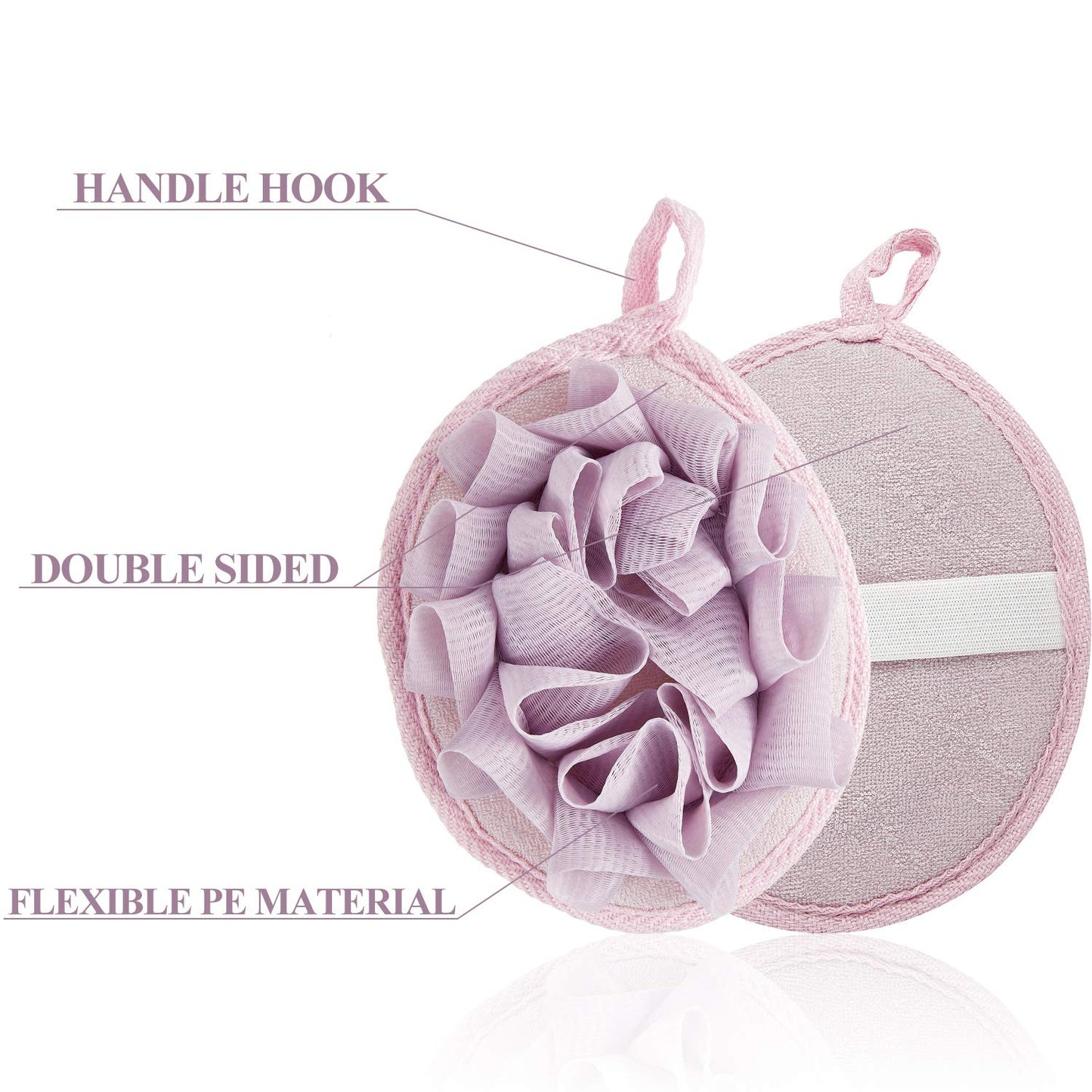 Boao 6 Pcs Bath Shower Pouf Sponge Mesh Pouf Shower Ball Exfoliating Body Sponge Pad Scrubber Glove with Flower Bath Ball (Beige,Green,Purple)