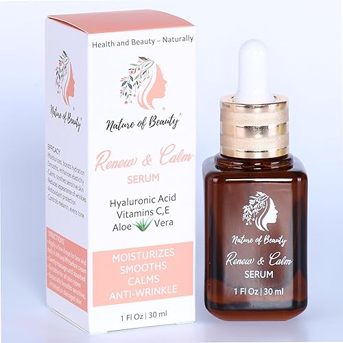 Renew & Calm Vitamin C Serum - Restoring Serum for Face with Vitamins C, E, LMW Hyaluronic Acid & Natural Plant Extracts - Smooths, Calms, Evens Skin
