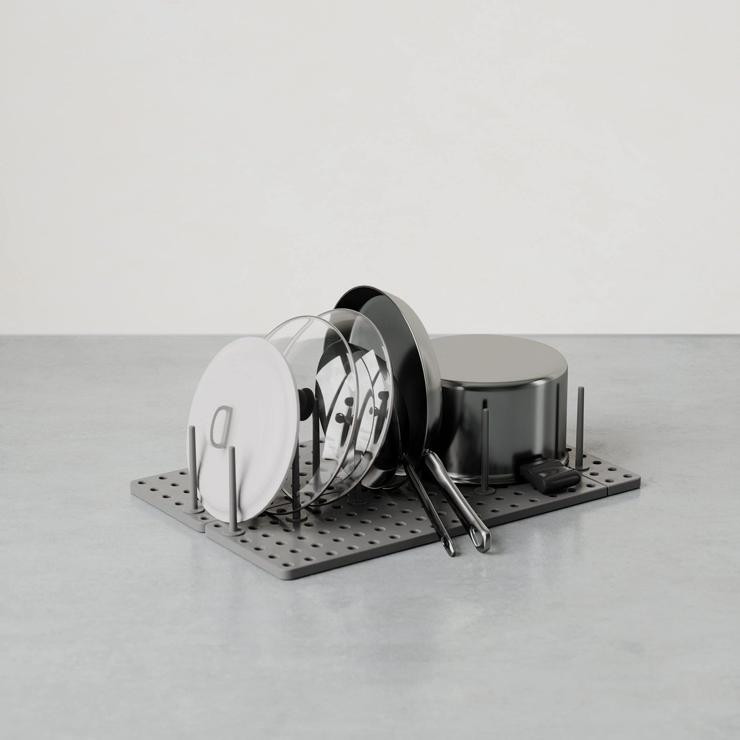 Peggy Kitchen Drawer Cupboard Organizer Tray - Adjustable Storage System For Food Containers, Cookware, Serveware, Utensils and More, Grey