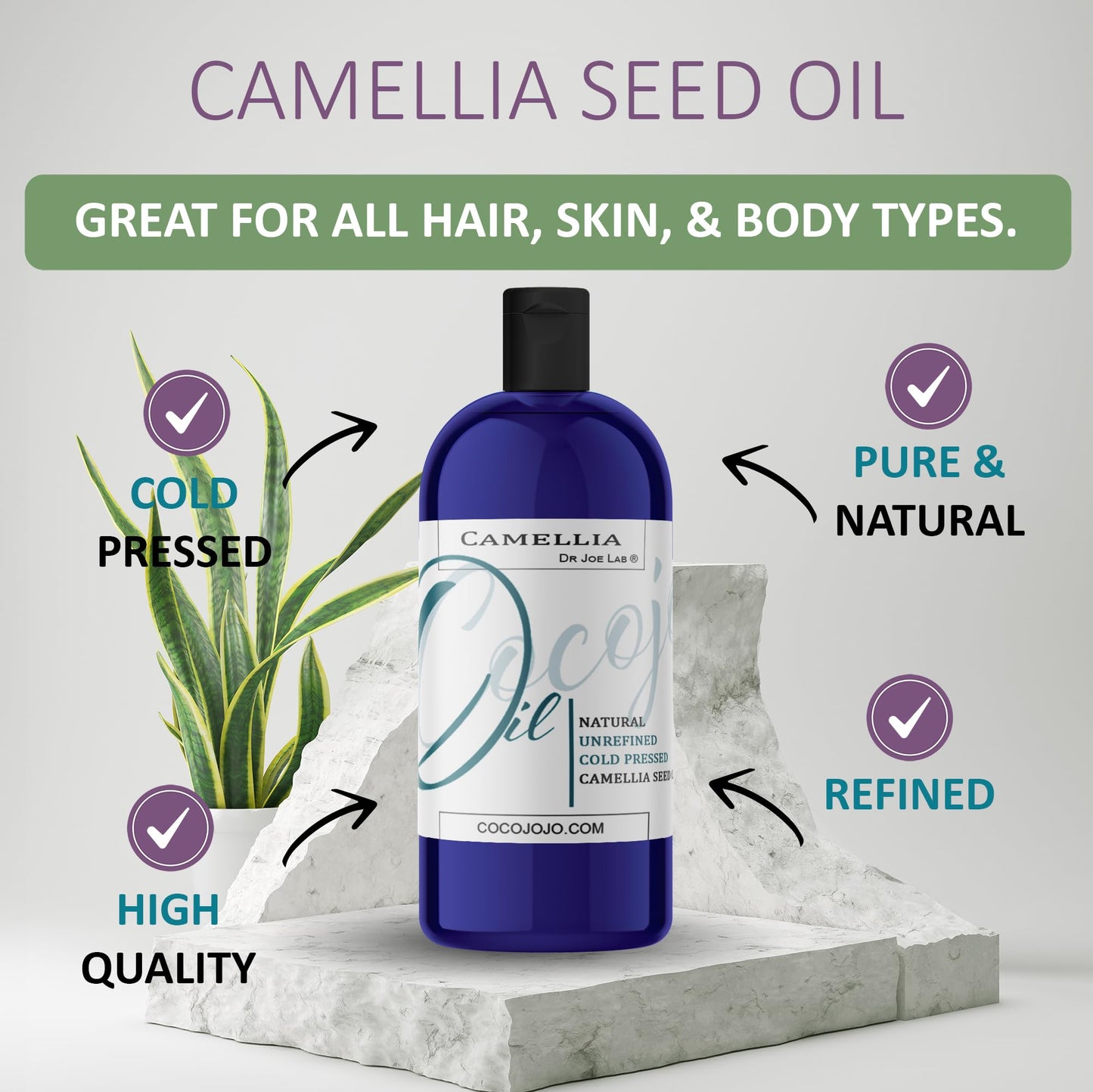 Dr Joe Lab Japanese Camellia Seed Oil - Pure, Cold Pressed, Non-GMO Carrier - 8 oz - for Skin, Hair, Nails, Body, Facial Hair - Hydrating Moisturizing