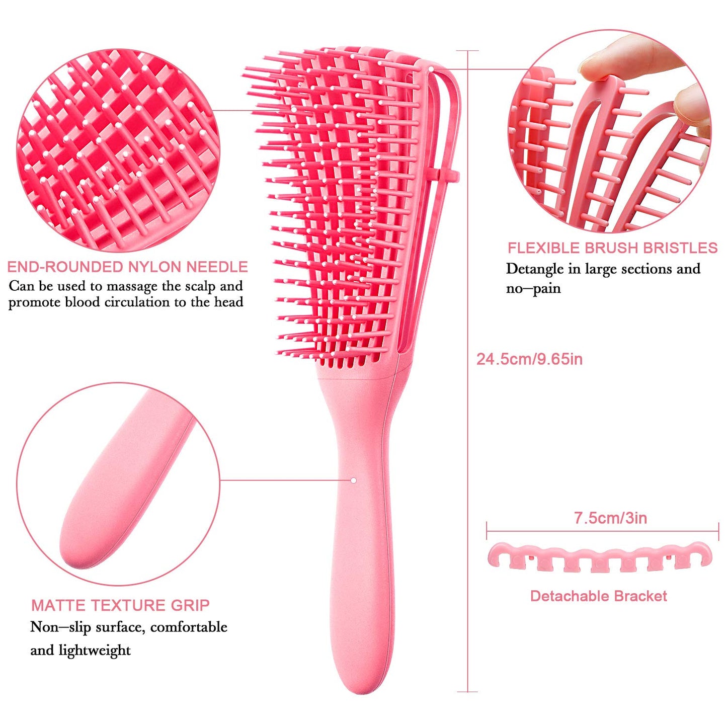 2 Pieces Detangling Brush for Afro America/African Hair Textured 3a to 4c Kinky Wavy/Curly/Coily/Wet/Dry/Oil/Thick/Long Hair, Knots Detangler Easy