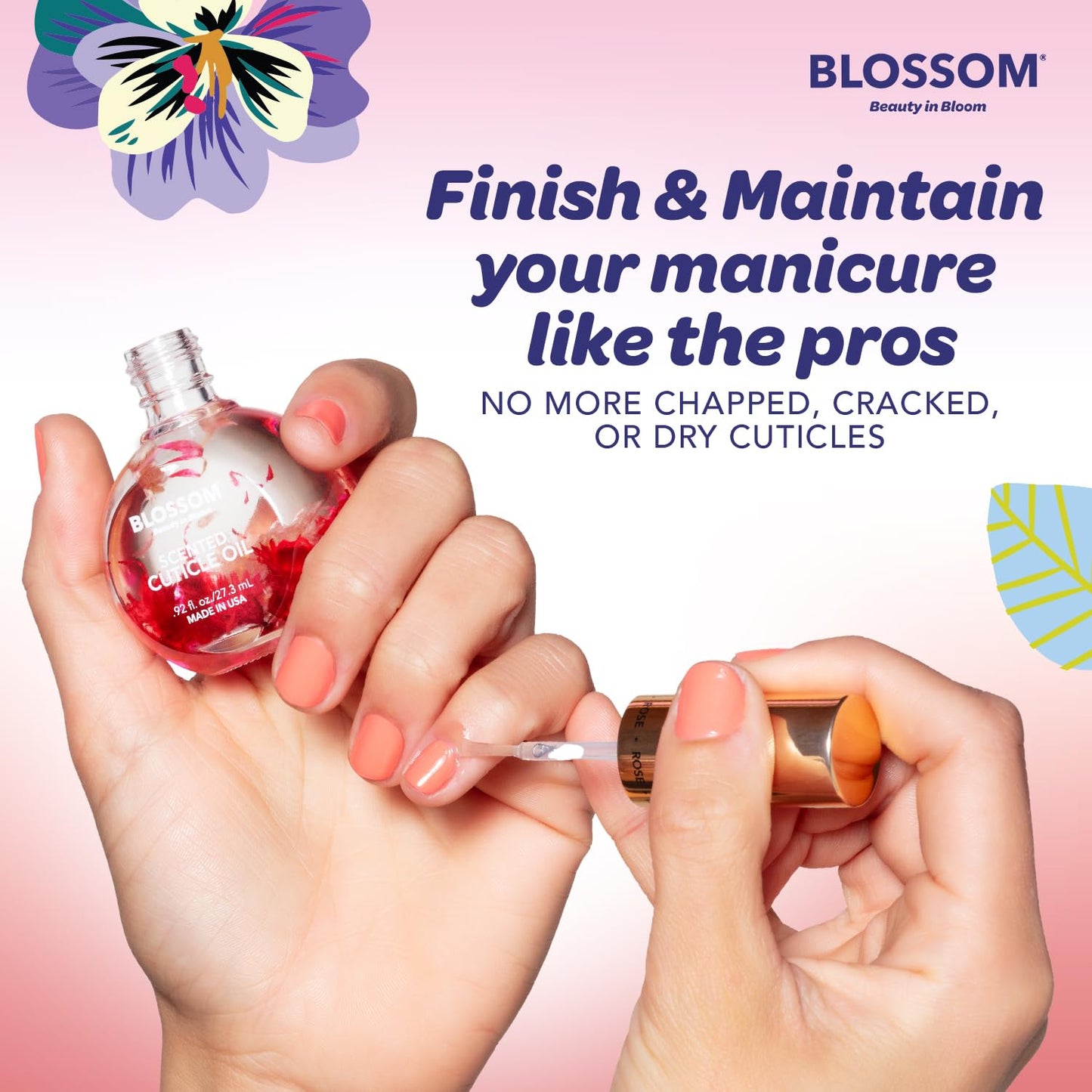 Blossom Cuticle Oil for Nails, Hydrating & Moisturizing, Scented Nail Care with Real Flowers, Made in USA, Strawberry, 0.92 fl oz