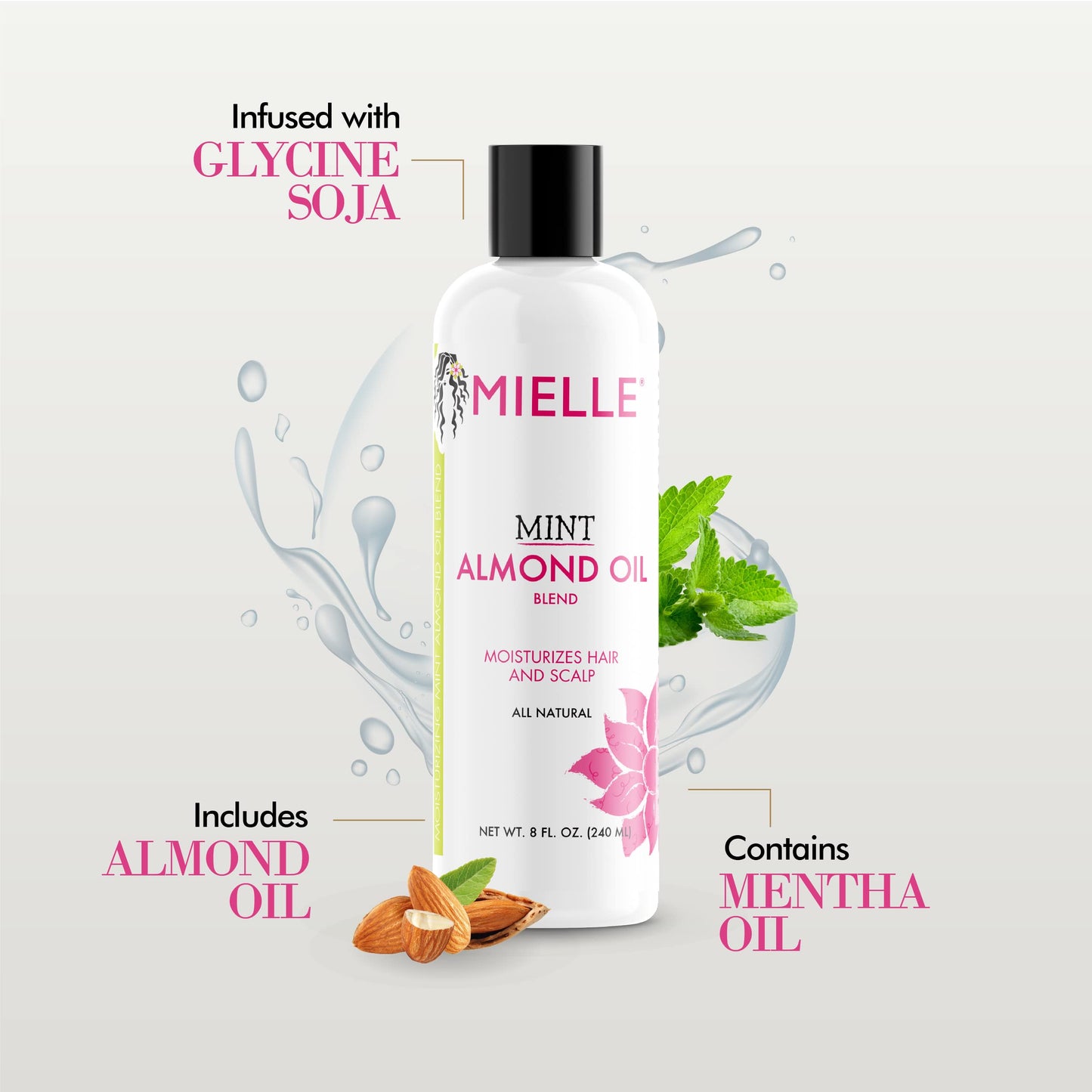 Mielle Organics Mint Almond Oil - Lightweight Dry Scalp Oil to Lock in Moisture and Help Encourage Longer, Healthier Hair - Suitable for All Hair
