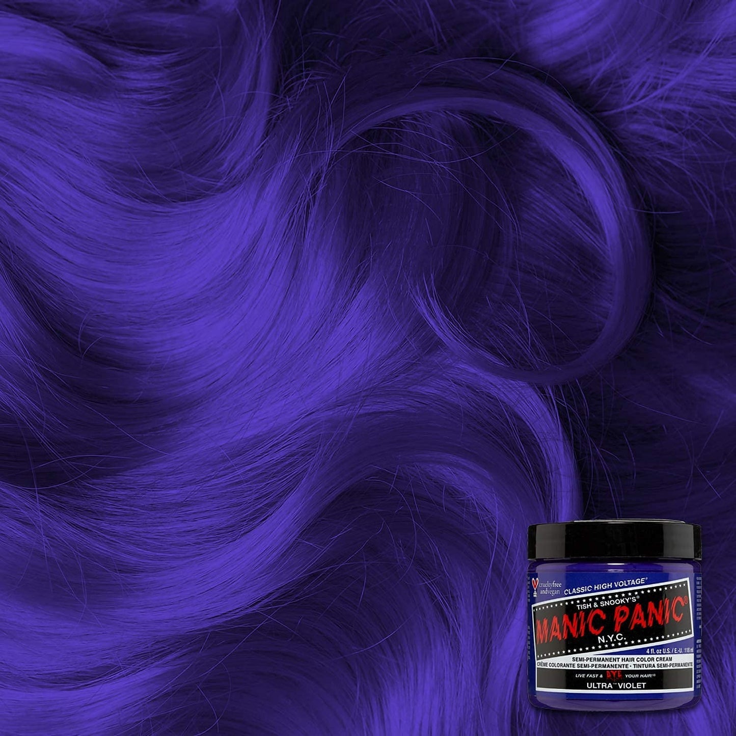 MANIC PANIC Classic Ultra Violet Semi Permanent Hair Color - Blue-Toned Purple Hair Dye for Women & Men That Lasts 4-6 Weeks - Vegan, Ammonia