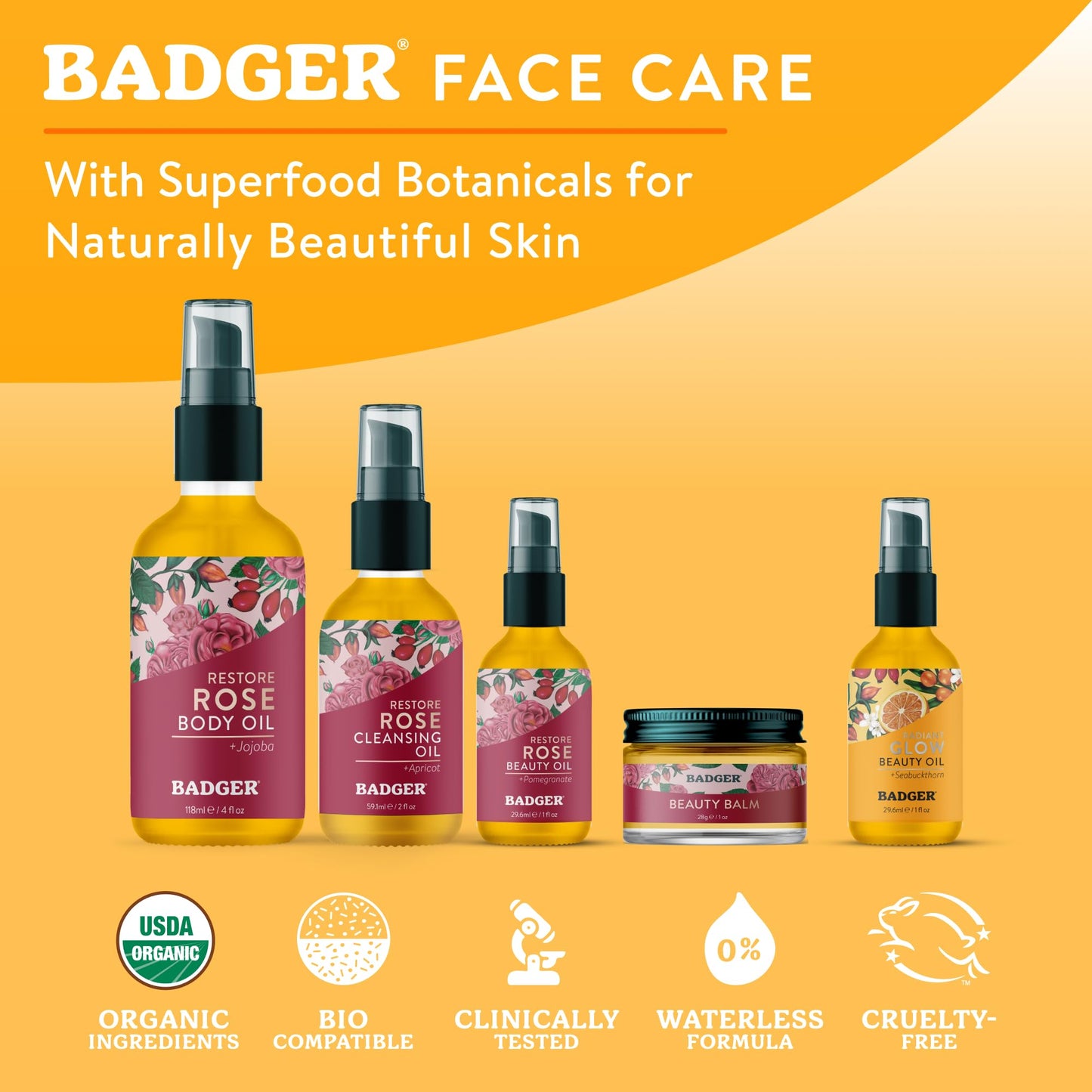 Badger Seabuckthorn Face Oil, Organic Face Moisturizer for Women & Men, Nourishing & Soothing Organic Jojoba, Baobab & Vitamin E Oil, Vegan