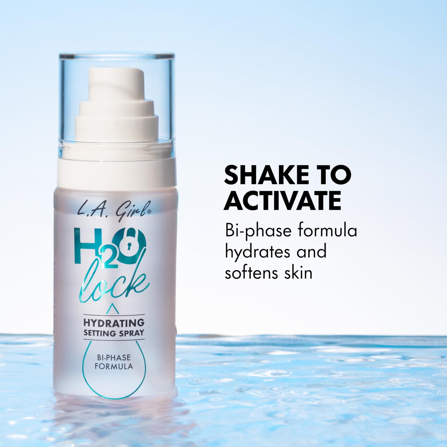 L.A. Girl H2O Lock Setting Spray, Bi-Phase Hydrating Makeup Setting Mist with Aloe Vera, Vitamin E, Cucumber Extract, Dewy Finish, Long-Lasting G97882