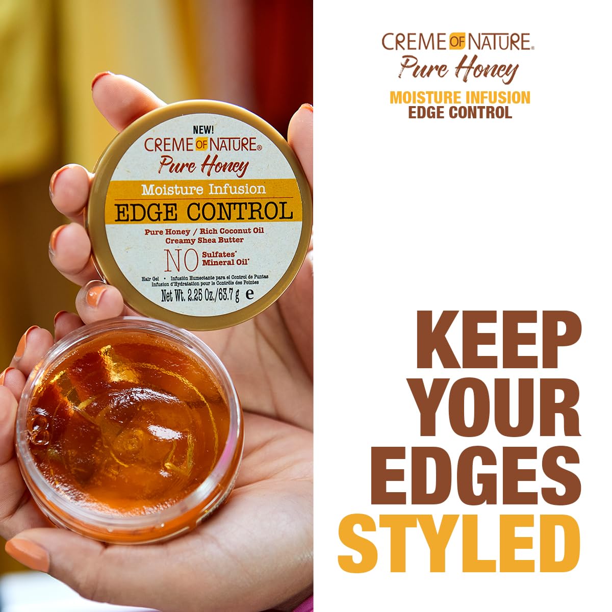 Creme of Nature Pure Honey Moisture Infusion Edge Control, 24-Hour Hold for Sleek Styles, Non-Flaking, Non-Greasy Formula, Stocking Stuffer for Her