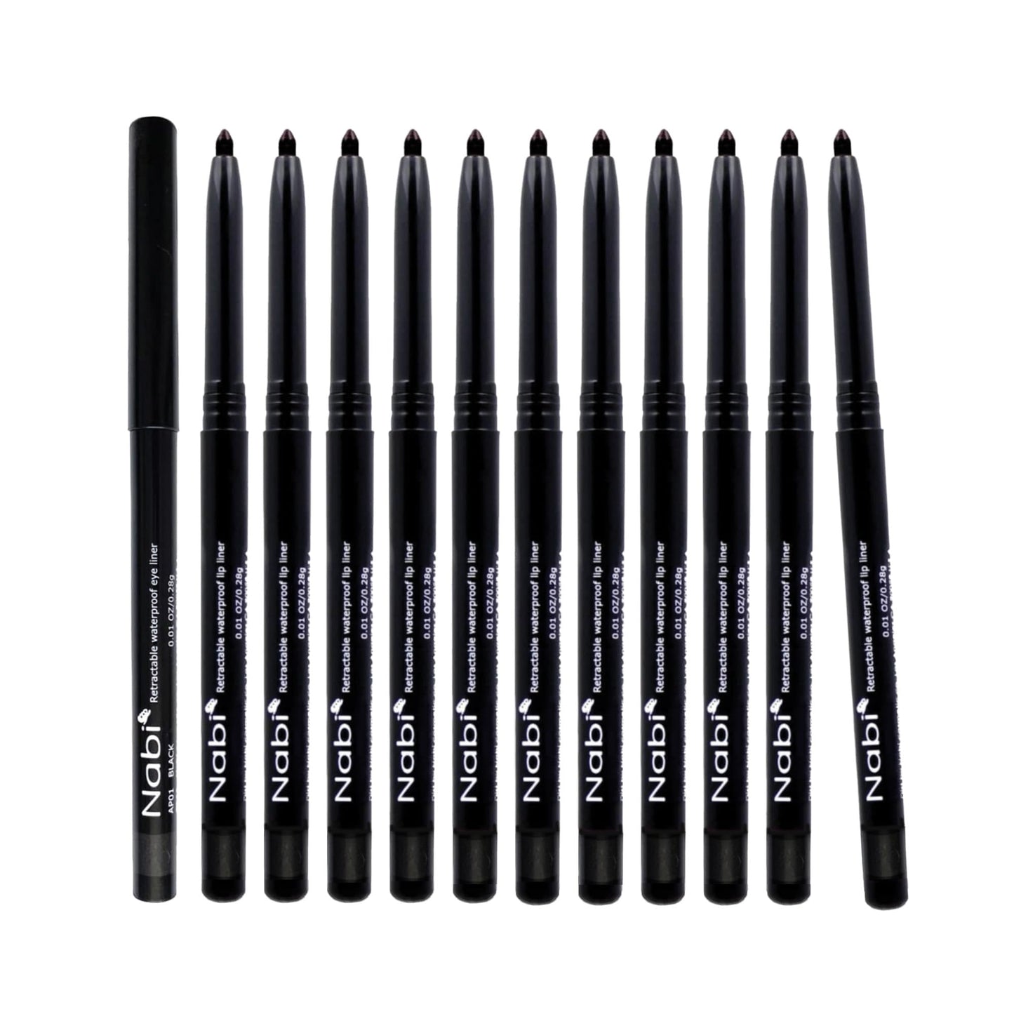 Nabi Retractable Waterproof Eyeliner Pencil - 12?Pack Smudge?Proof, Long?Lasting & Hypoallergenic Professional Makeup Eyeliner for Sensitive Eyes