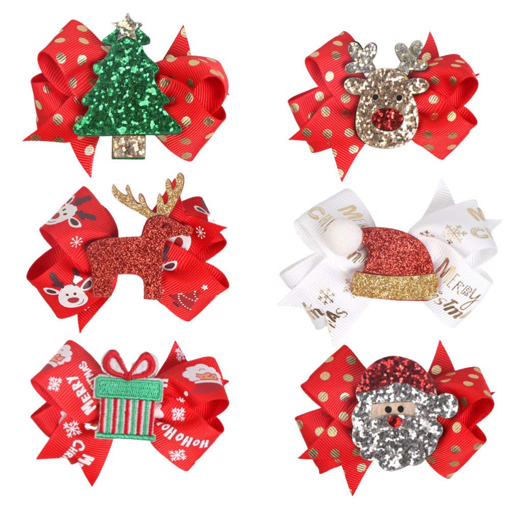 Lurrose 6pcs Christmas Hair Cute Bowknot Hair Clips Xmas Hair Ornaments Party Hair Pin
