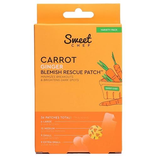 Sweet Chef Carrot Ginger Rescue Blemish Patches - Hydrocolloid Bandages Spot Treatment - 4 Different Shape and Size Pimple Patches with Resurfacing