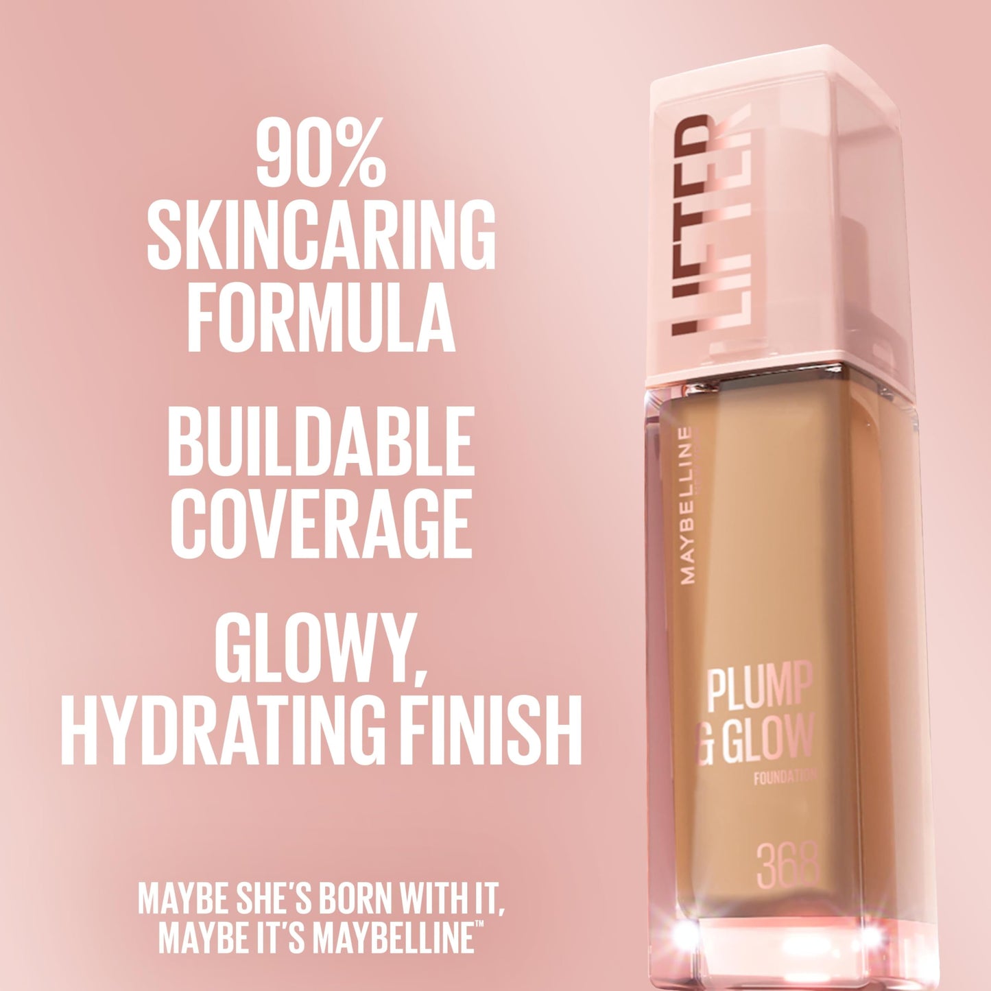 Maybelline Lifter Plump & Glow Foundation, Liquid Foundation with 2% Niacinamide + Hyaluronic Acid, Plumping and Brightening Face Makeup, 120, 1 Count